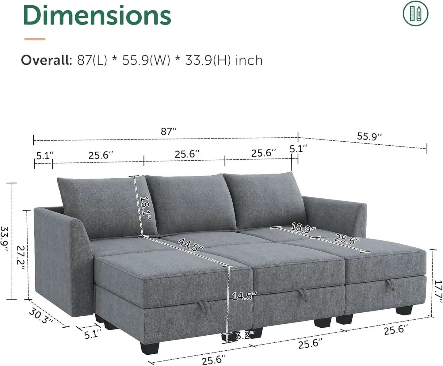 Bluish Grey Transformable Sleeper Sofa With Storage from PriceLows™