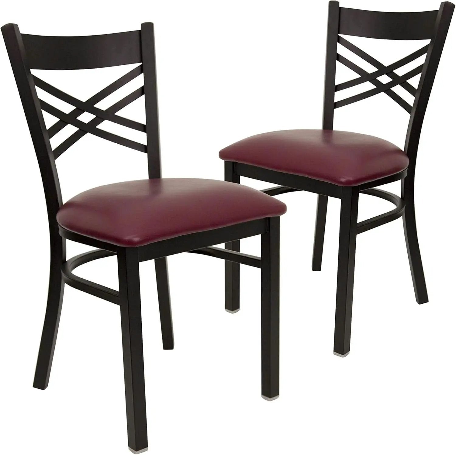 Set of 2 Hercules Burgundy Vinyl XBack Metal Dining Chairs for Restaurants Durable Steel Frame from PriceLows™