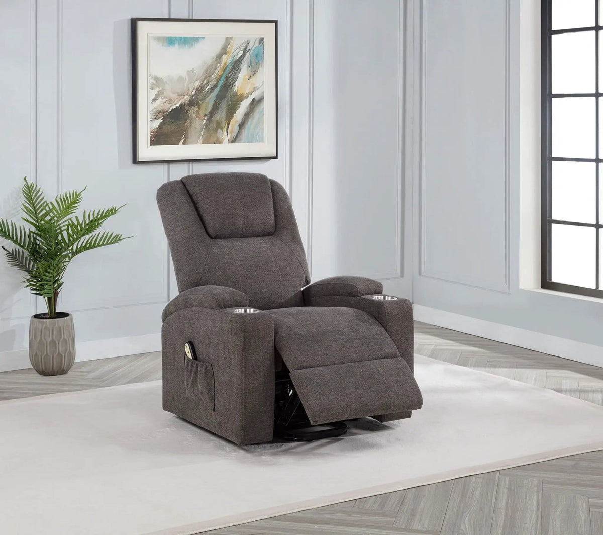 Louie Chenille Upholstered Power Lift Massage Chair | 32 x 37 x 42.5 in | Chenille & Stainless Steel | Brown