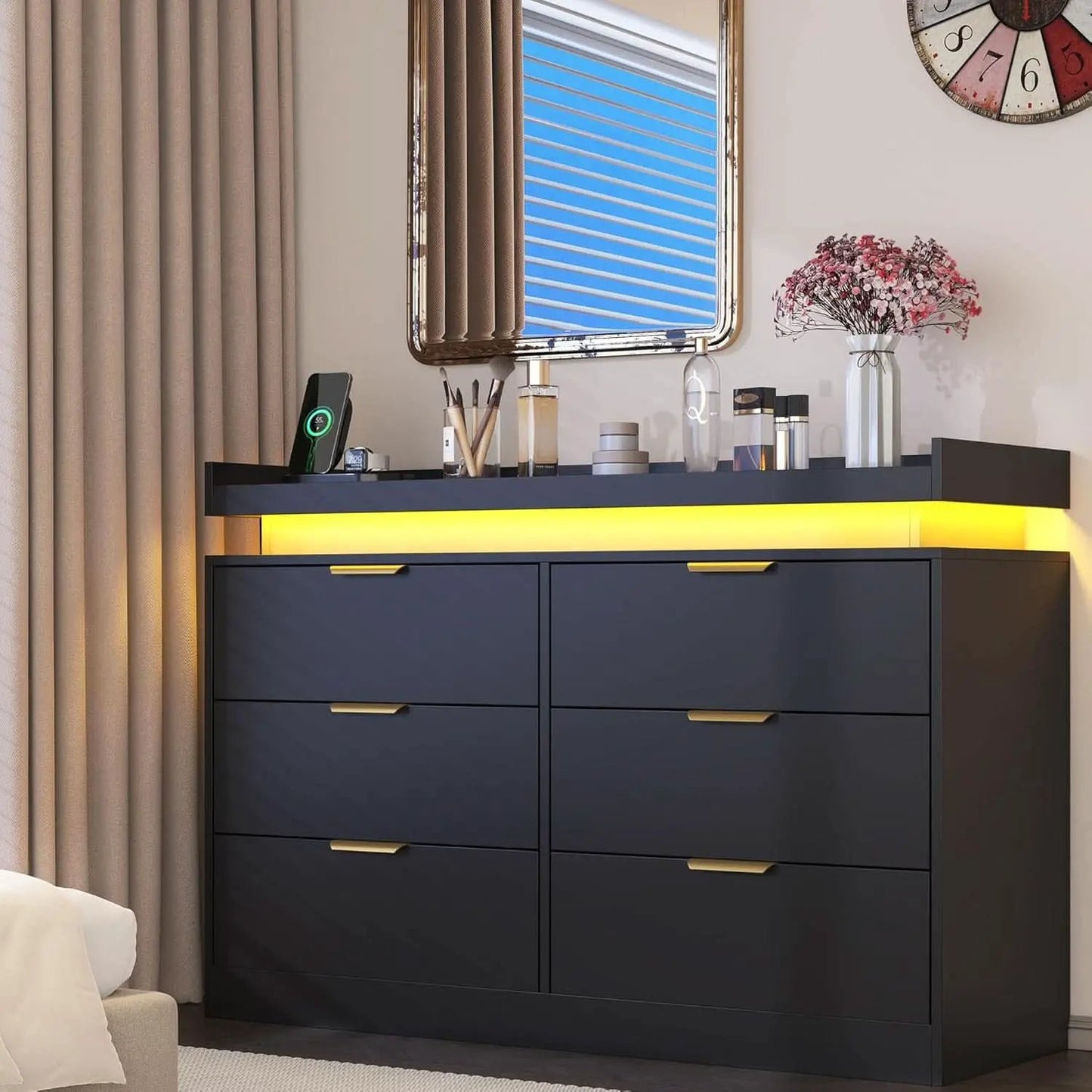 Six Drawer Dresser With LED Illumination Enhancement from PriceLows™