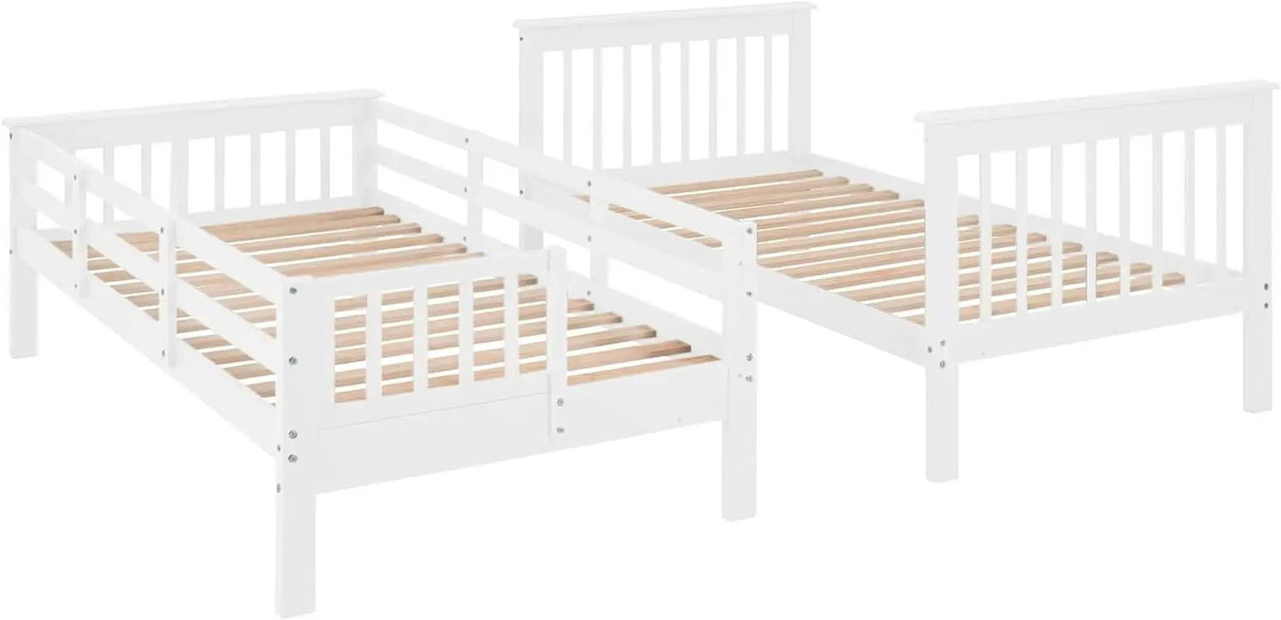 Twin Over Twin Bunk Bed With Stairs Solid Wood White from PriceLows™