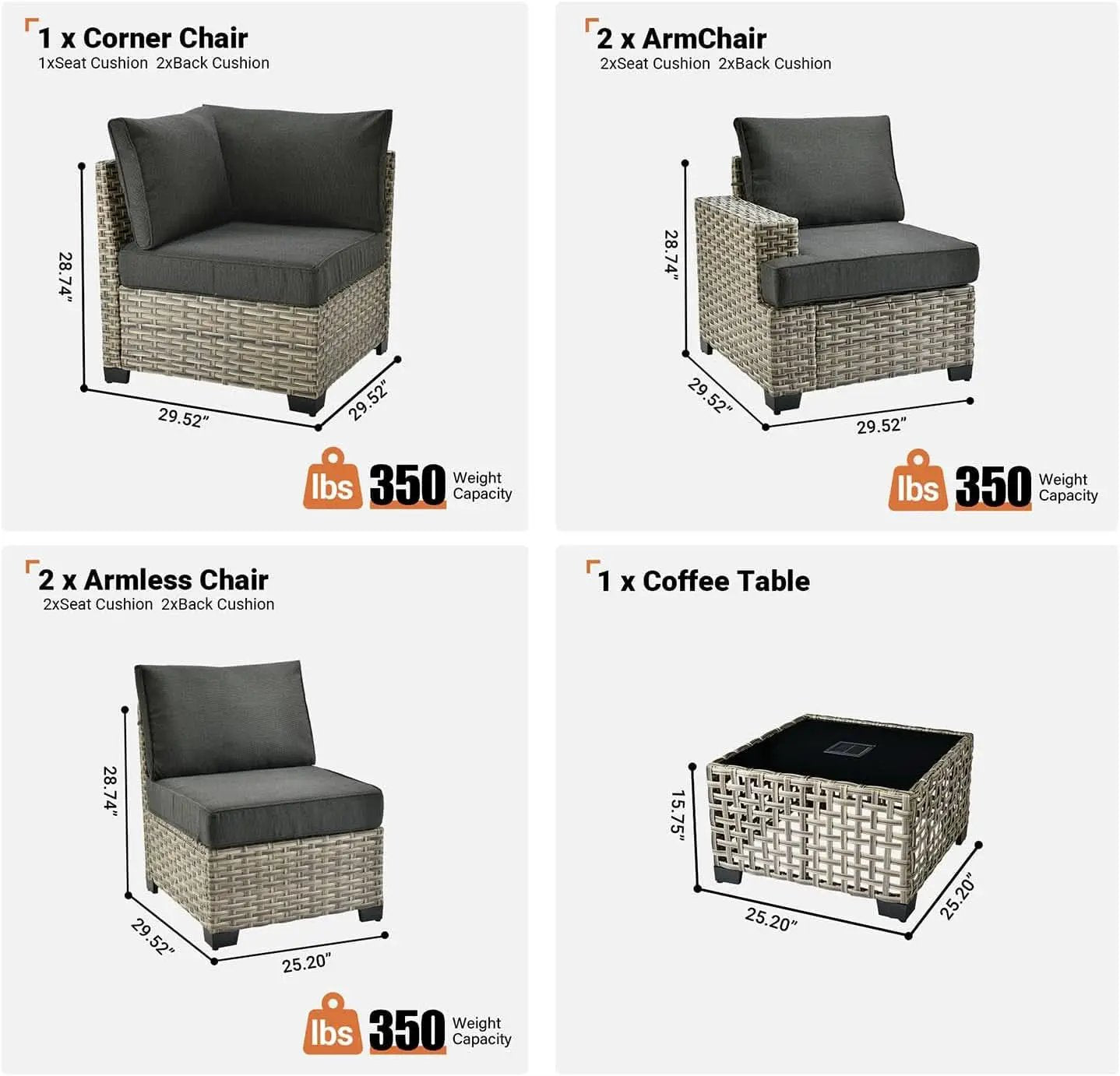 Six Piece Rattan Wicker Outdoor Sectional Sofa Set from PriceLows™