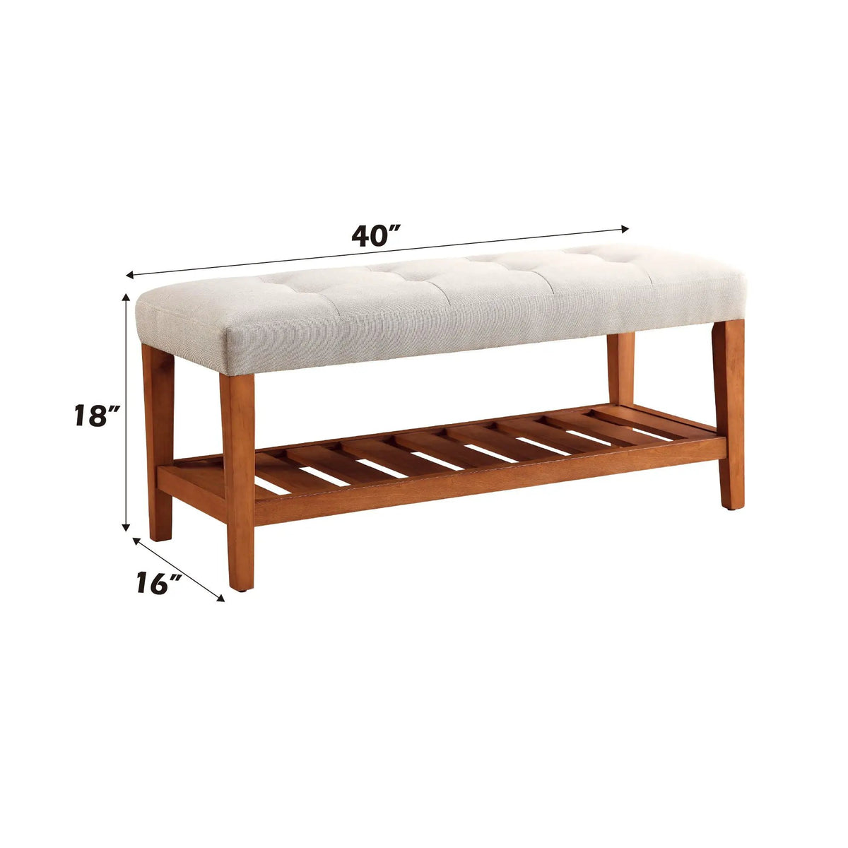 Charla Upholstered Bench | Tufted Fabric Seat | Oak Color Scheme | Armless Rectangular Design