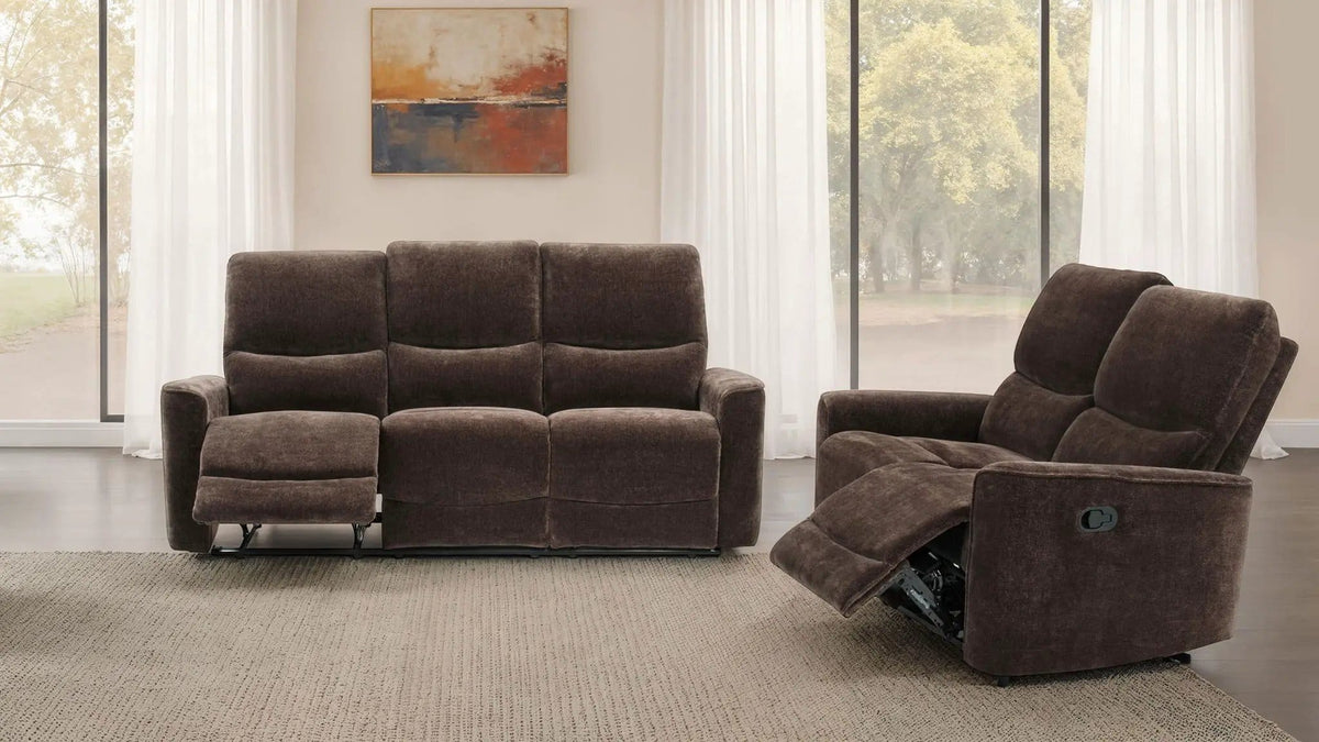 Navarro 2-piece Upholstered Reclining Sofa Set | 2-Piece Set | Chenille & Metal | Dark Brown