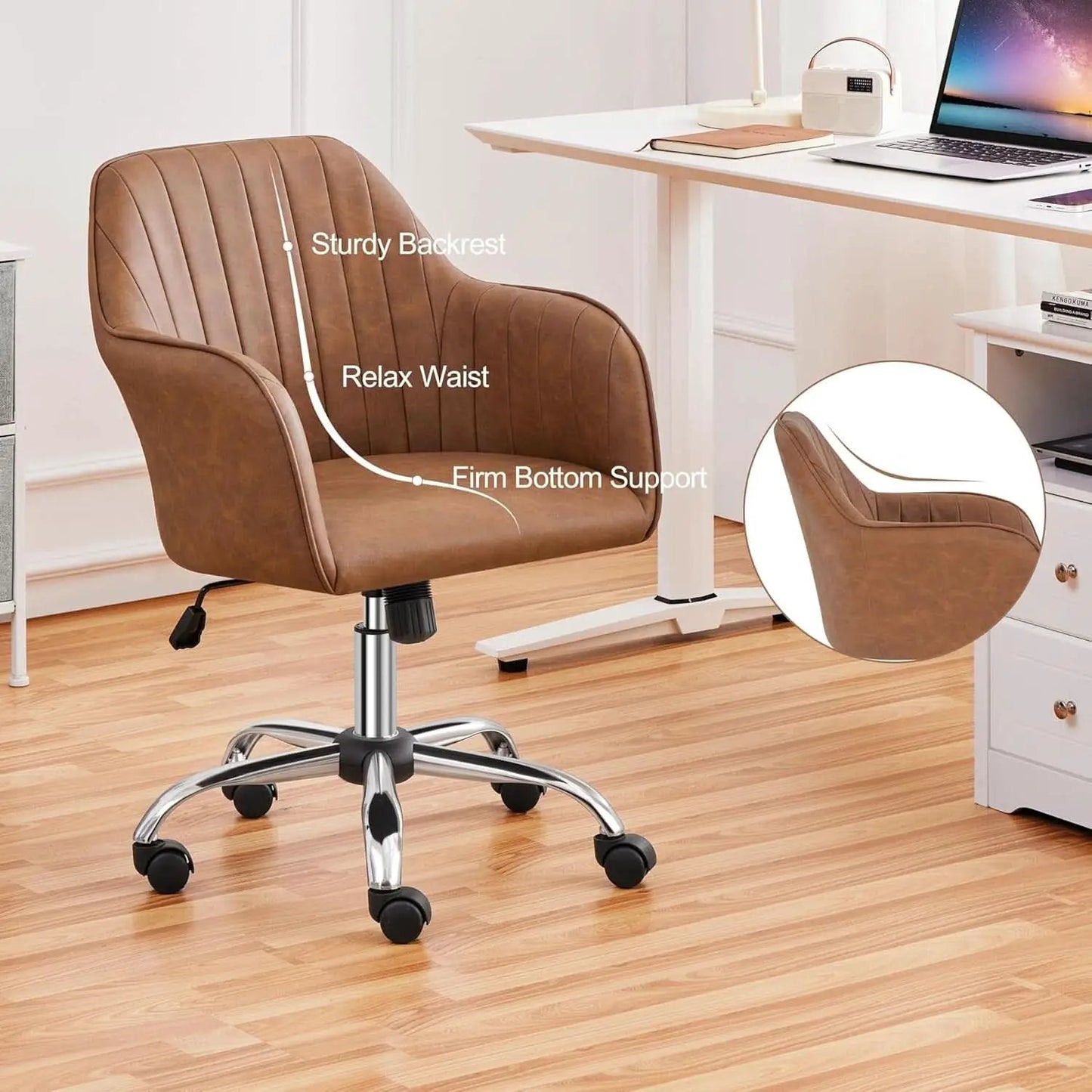 Height Adjustable Brown Ergonomic Office Desk Chair from PriceLows™
