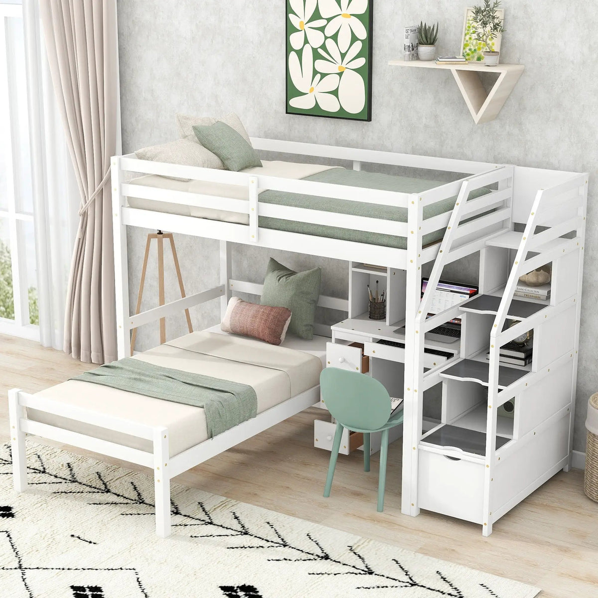 Loft Bed | Separable Design | Storage Staircase | Pine Frame