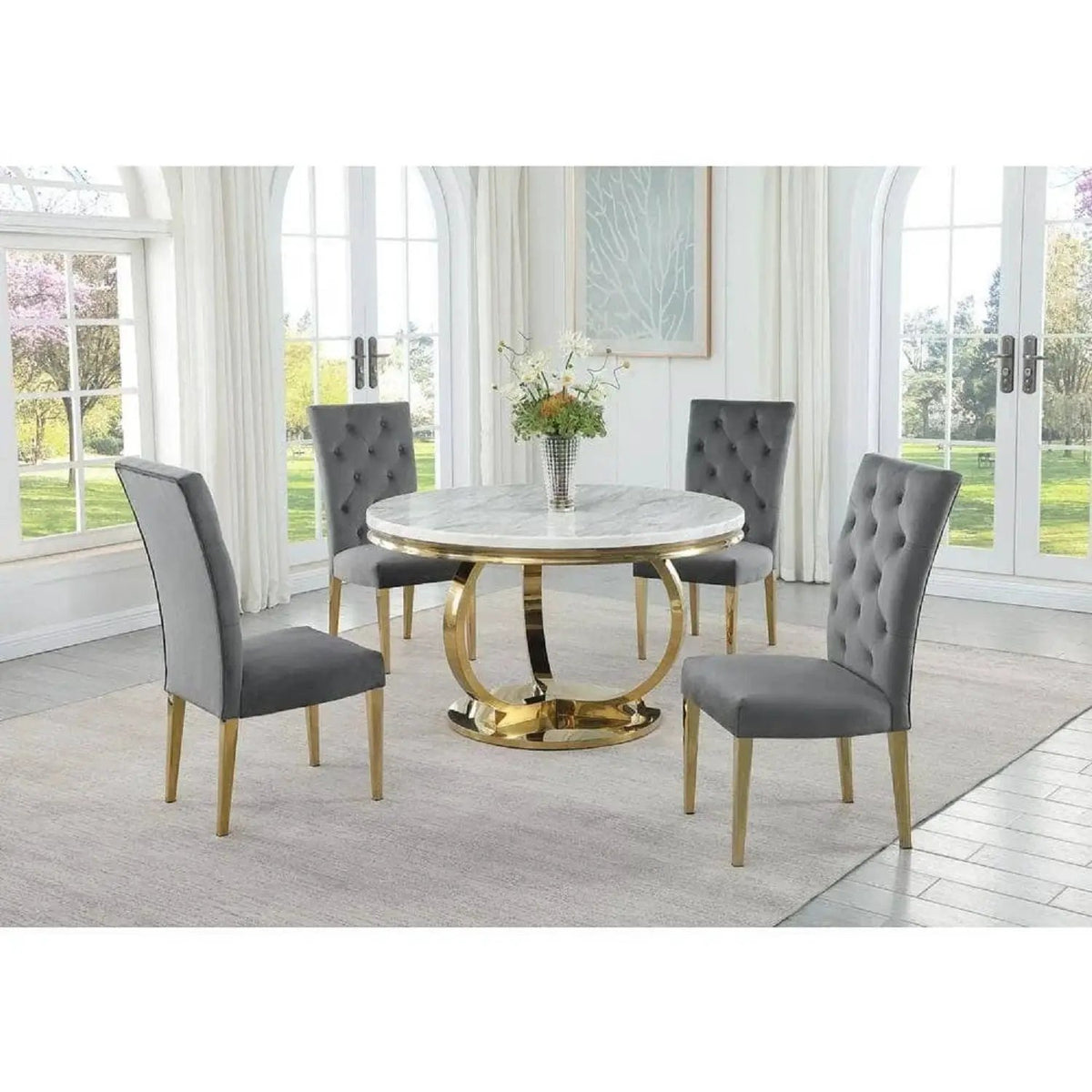 Upholstered Dining Chairs | Tufted Back | Stainless Steel Base | Set Of 2