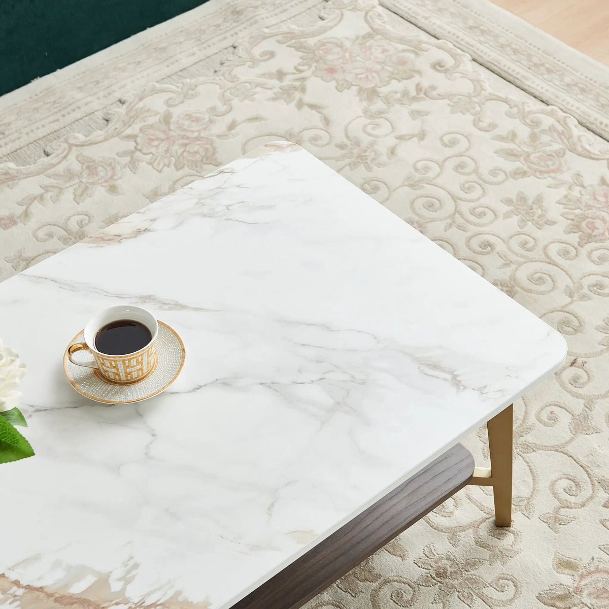 Rectangular Coffee Table | Open Space Design | Golden Metal Frame | MDF Board