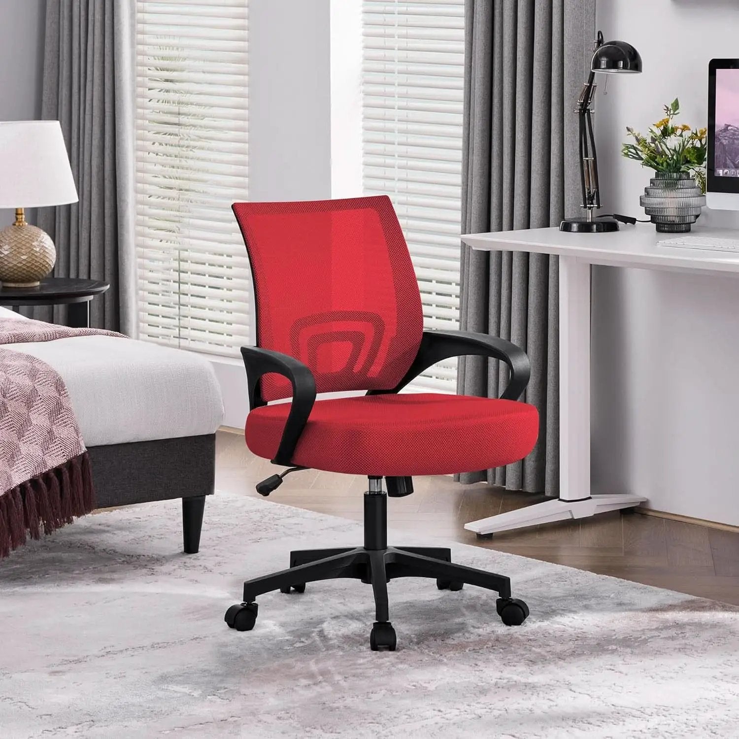 Ergonomic Red Mesh Office Chair With Lumbar Support from PriceLows™