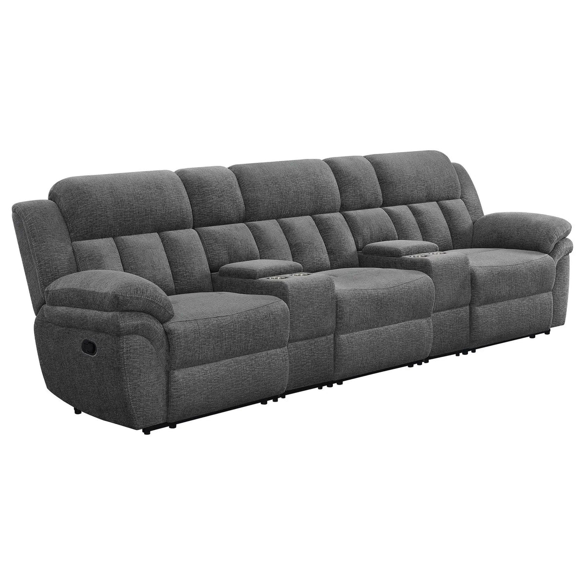Bahrain 5-piece Upholstered Home Theater Seating Reclining Chair & Console | 5-Piece Set | Living Room Furniture | Charcoal