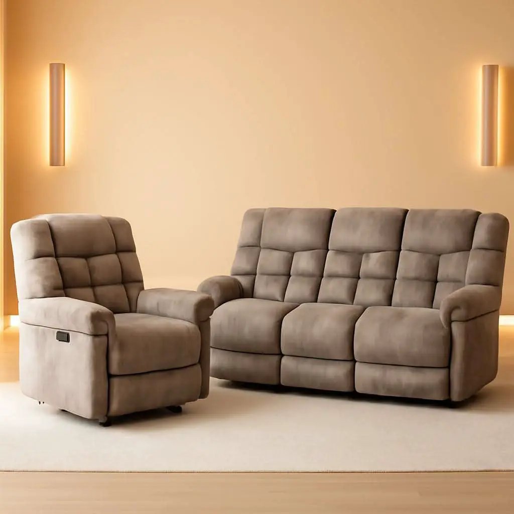 Manual Recliner Sofa Set Memory Foam Cushions Brown from PriceLows™