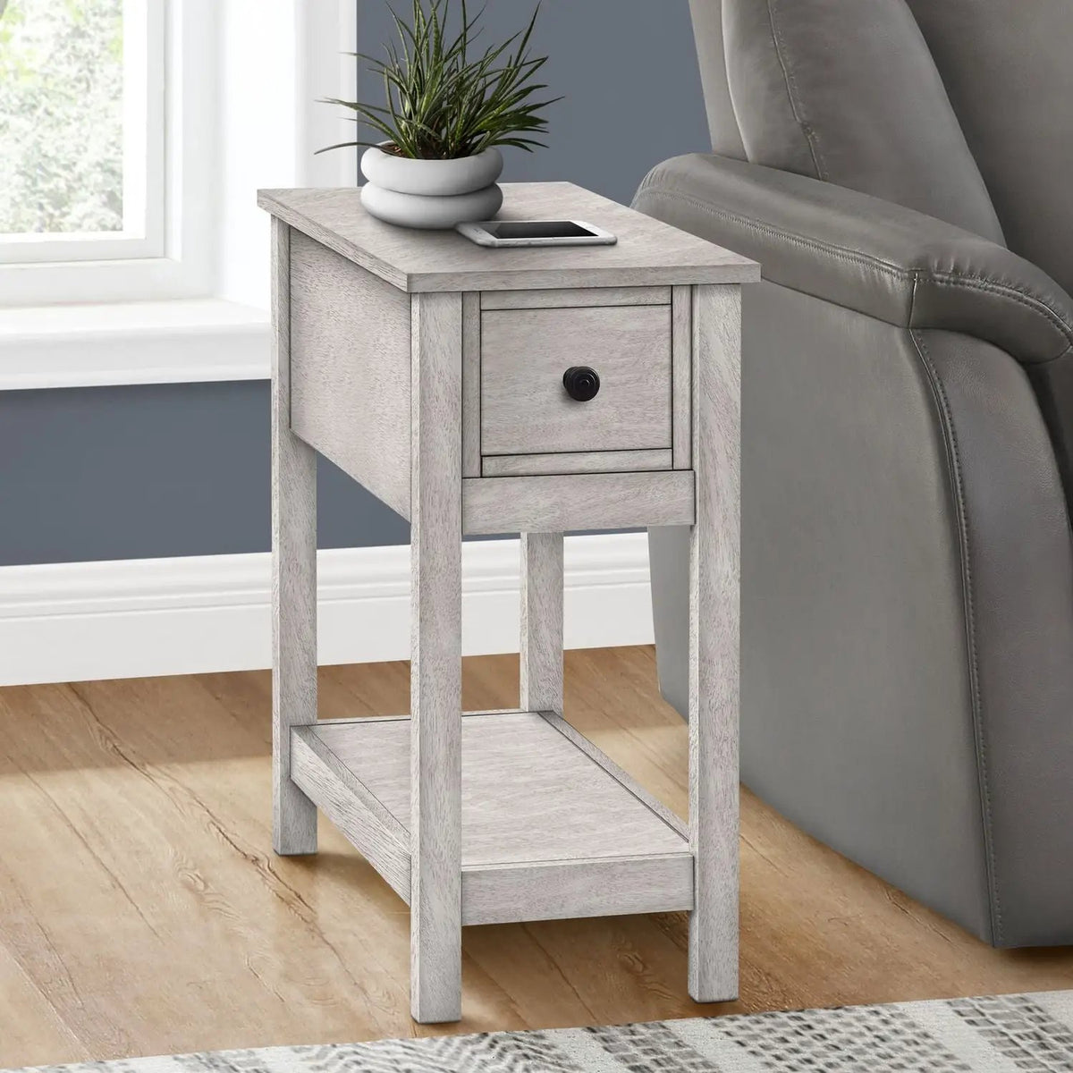 2-Tier Narrow End Table | Storage Drawer | Lamp Table | Charming Transitional Design