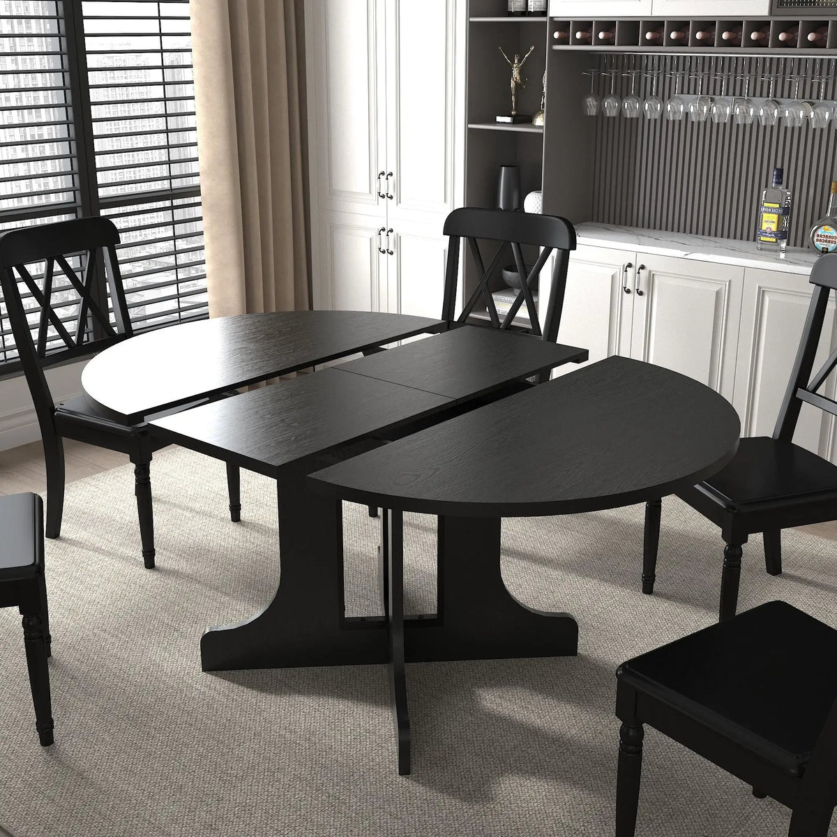 Expandable Farmhouse Dining Table | 59 Inch Width | Removable Leaf | Trestle X-Shaped Base
