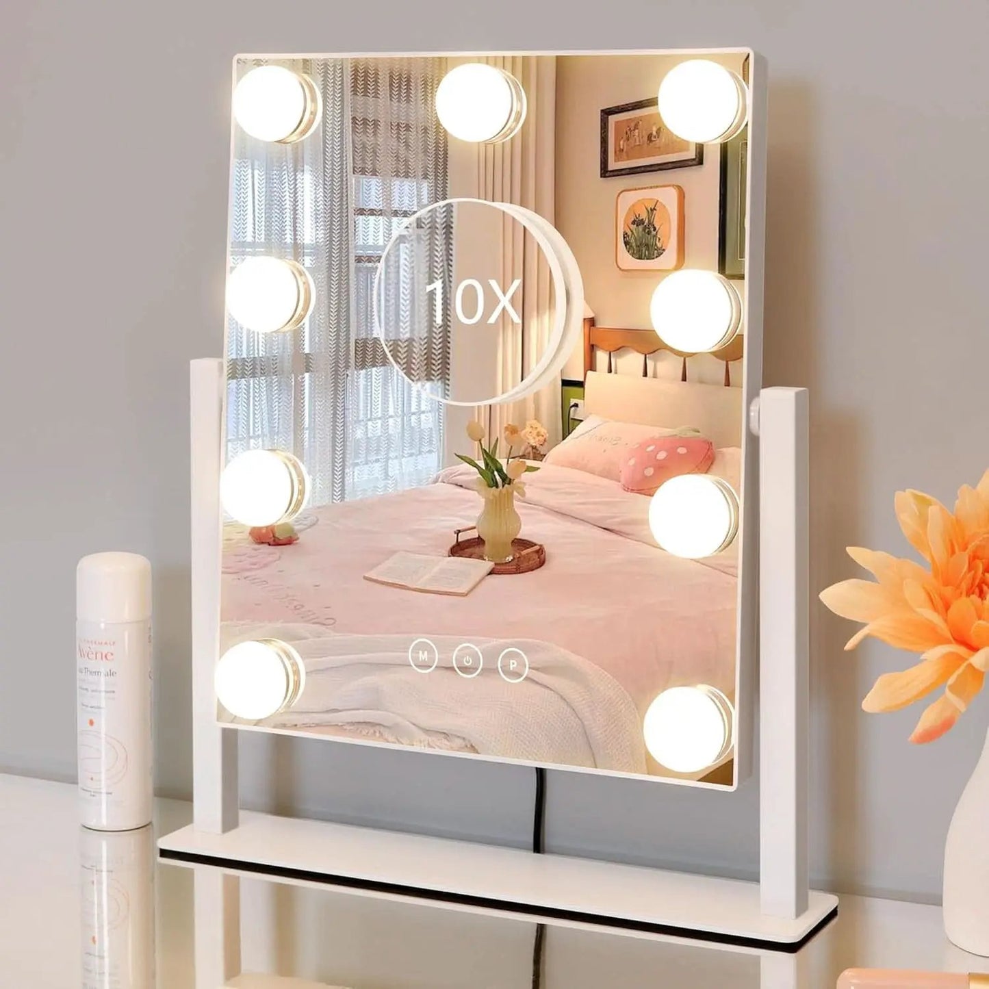 Vanity Mirror With Lights 9 Dimmable Bulbs 3 Color Lighting White
