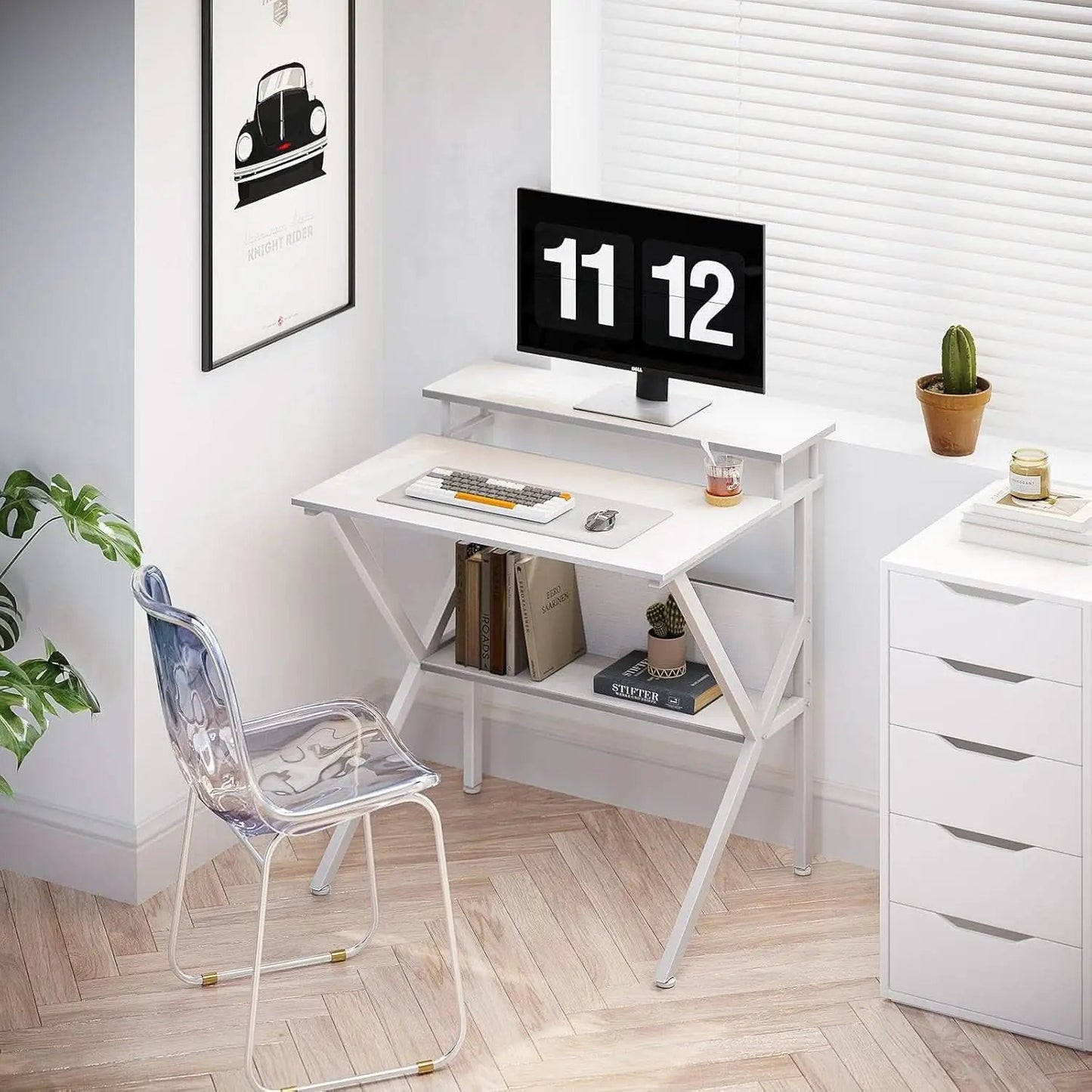 27.5 Inch White Computer Desk With Storage Shelves from PriceLows™