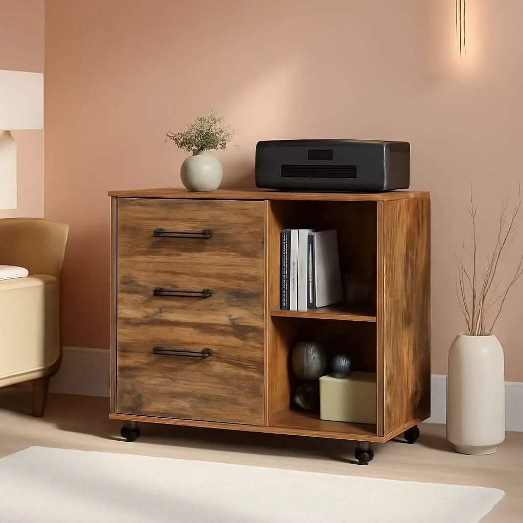 Electric Height Adjustable L Shaped Desk With File Cabinet from PriceLows™