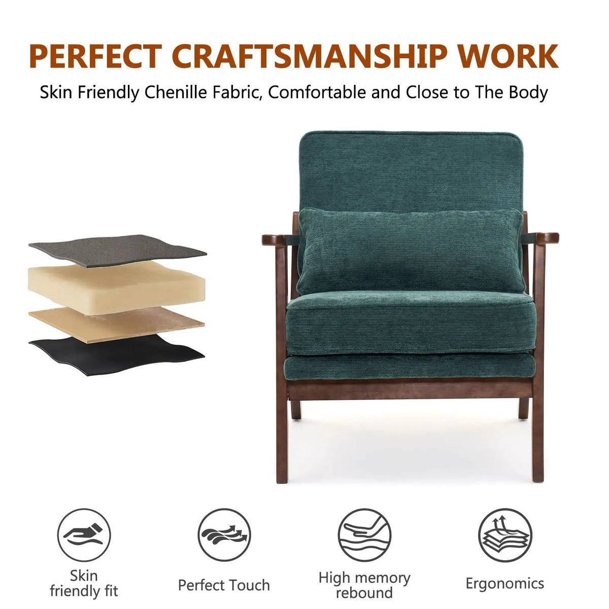 Living Room Chair | Lumbar Pillow | Mid Century Modern | Fabric
