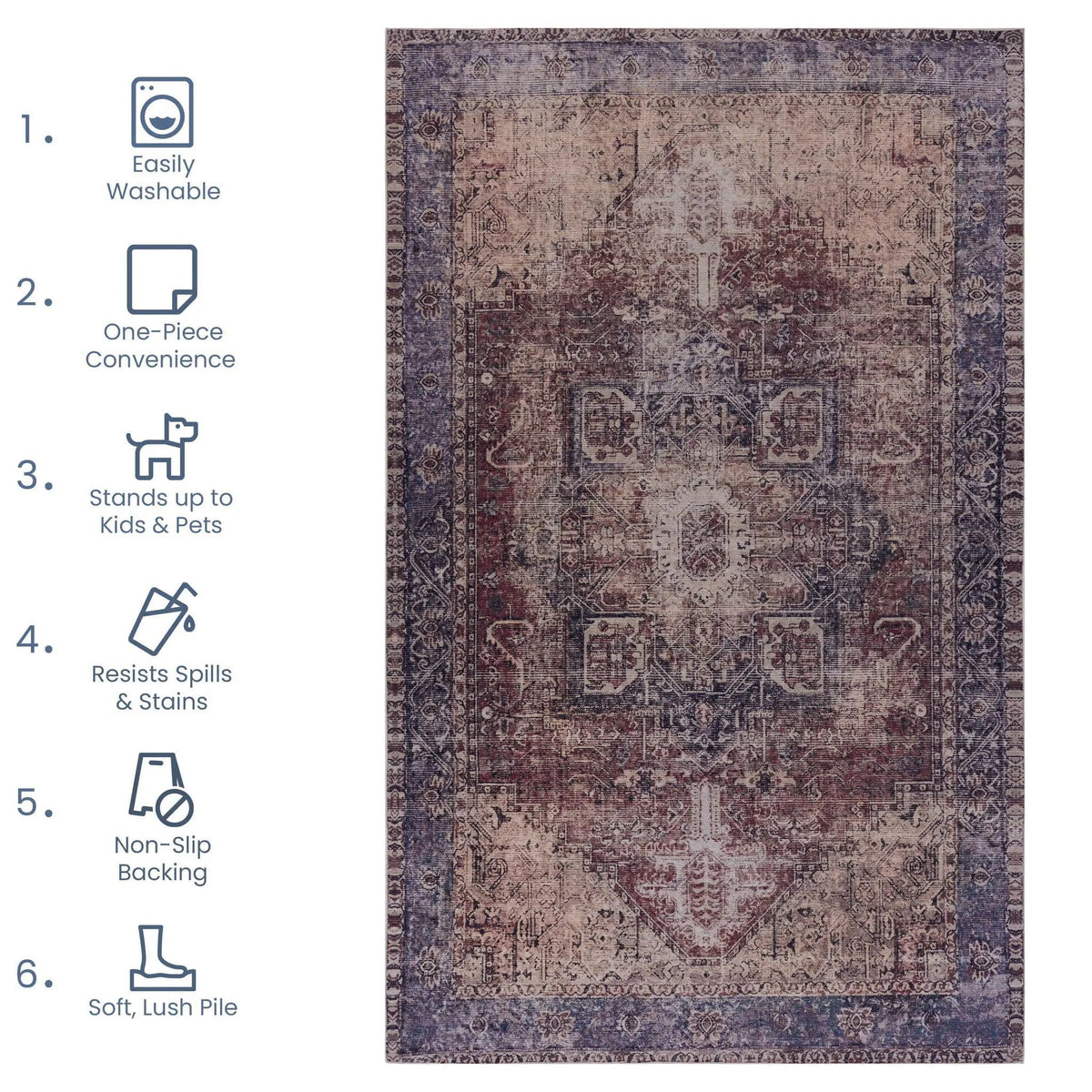 Maval Unique Washable Area Rug | 36 x 24 Inch | Machine Washable | Kid And Pet Friendly