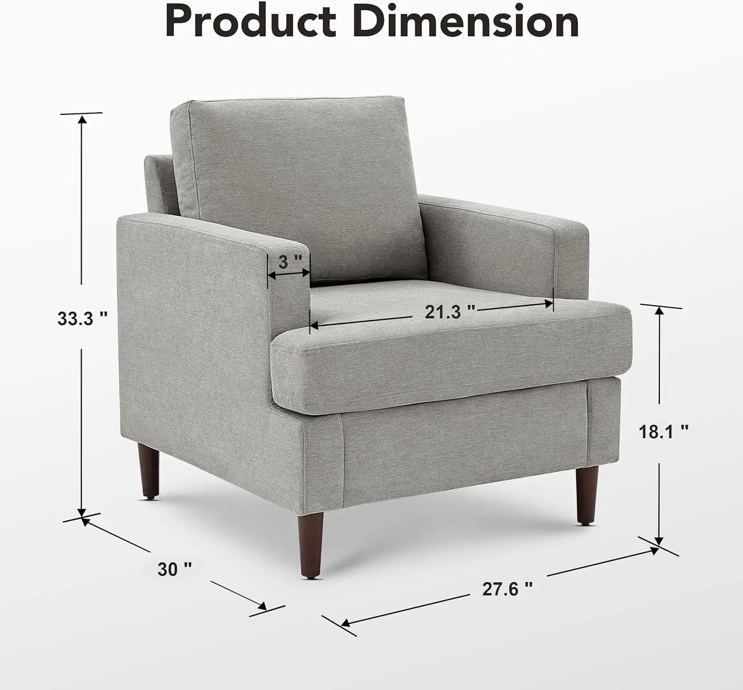 Mid Century Linen Grey Upholstered Accent Armchair from PriceLows™