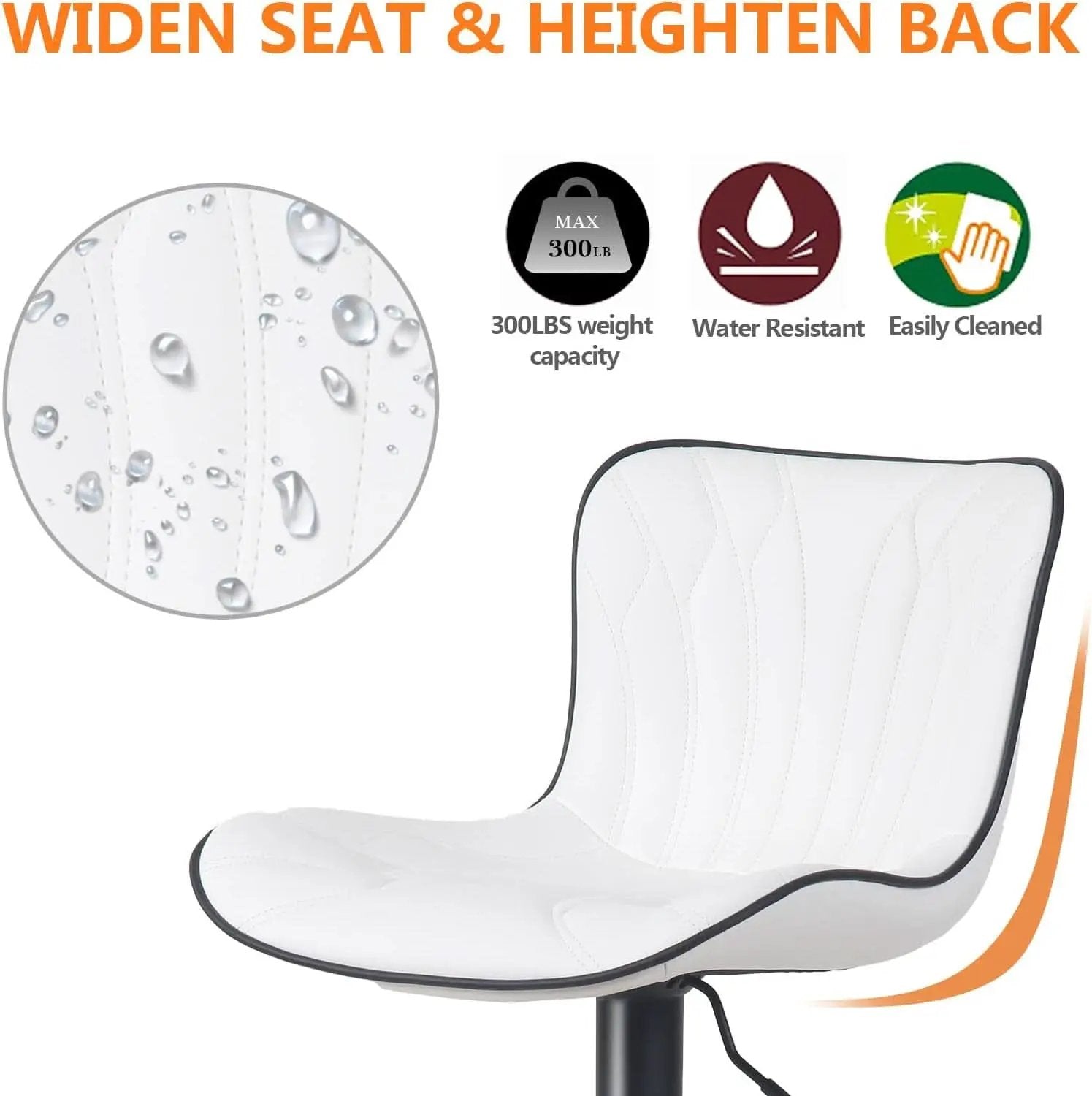 White Bar Stool Set Of 2 Counter Height Swivel With Back Faux Leather from PriceLows™