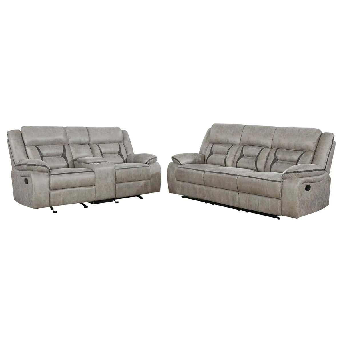 Greer 2-piece Upholstered Reclining Sofa Set | 2-Piece Set | Stainless Steel | Taupe