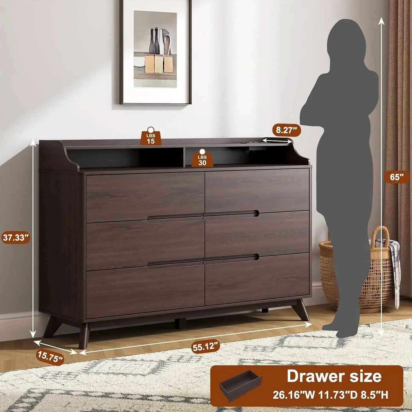 55-Inch Dresser With Integrated Charging Station USB from PriceLows™