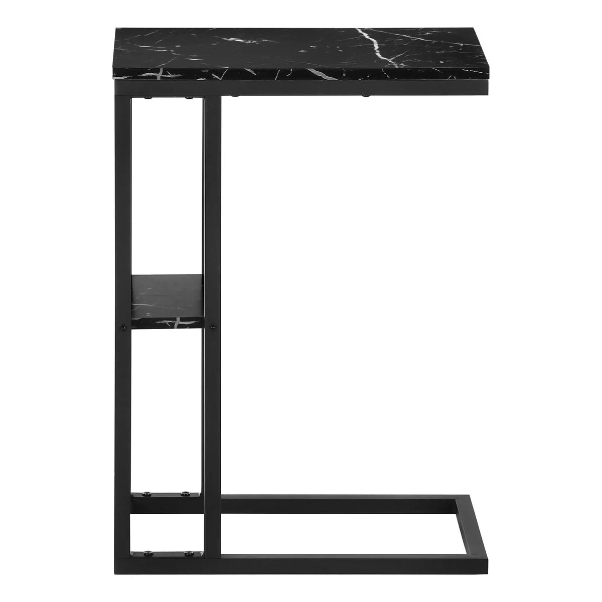 Marble Look C-Shaped Accent Table | Durable Metal Frame | Rectangular Tabletop | Portable Design