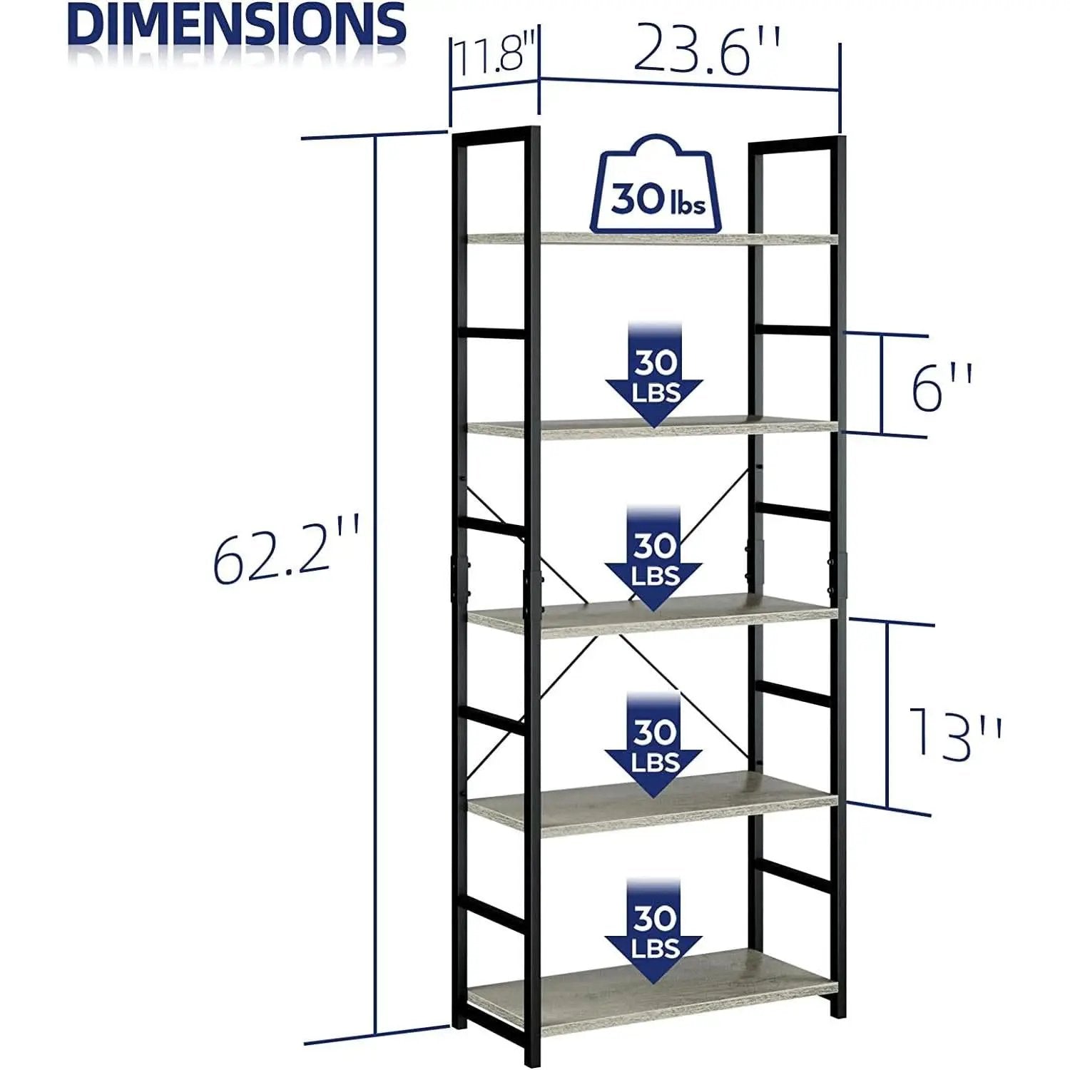 5-Tier Bookshelf for Home Office Scratch-Resistant from PriceLows™