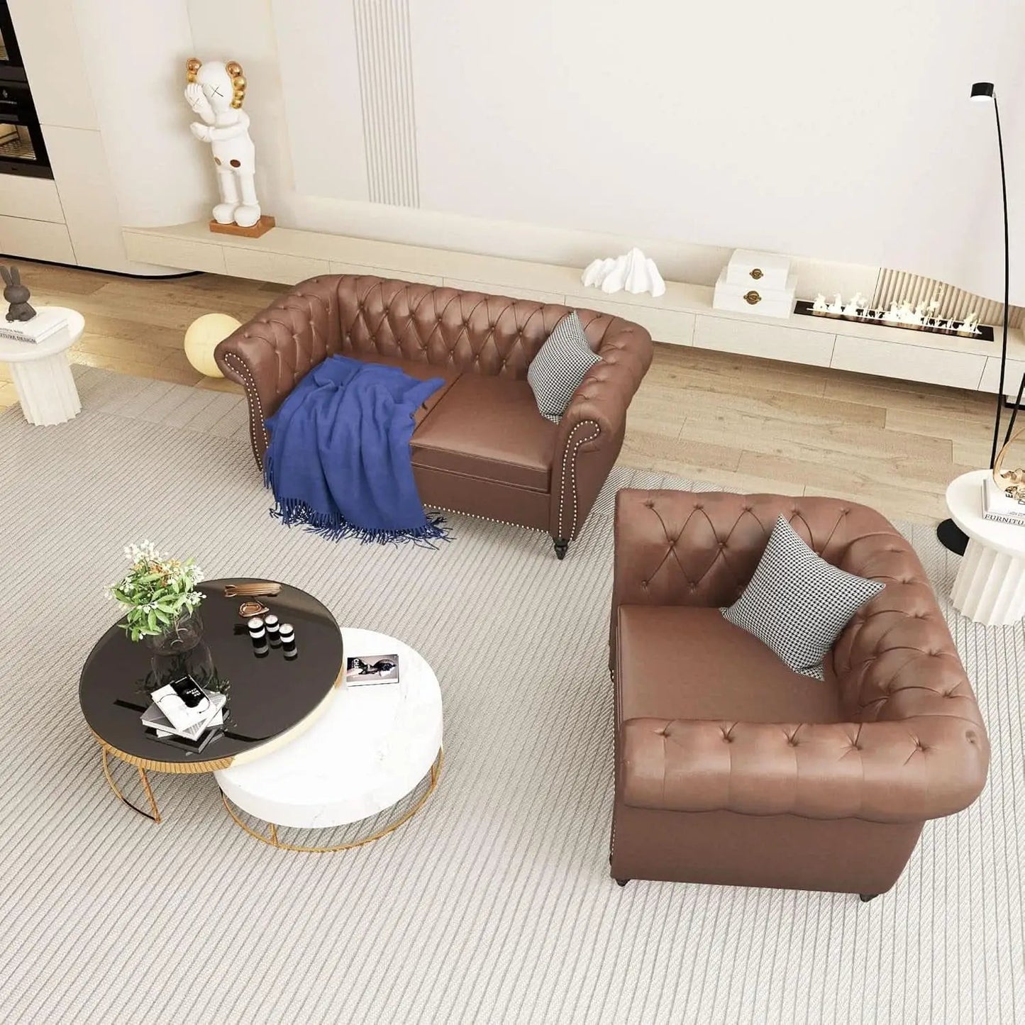 PU Brown Leather Modular Sectional Sofa Tufted Cushions from PriceLows™