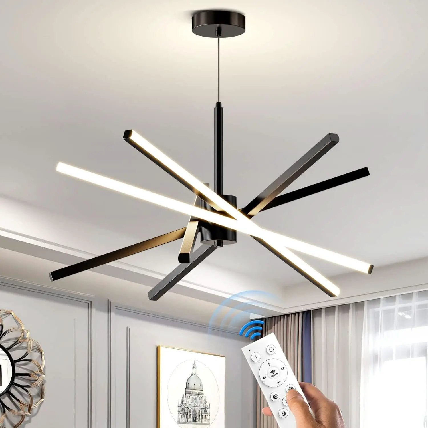 Black 31.5 Inch Modern Sputnik LED Chandelier Lighting from PriceLows™