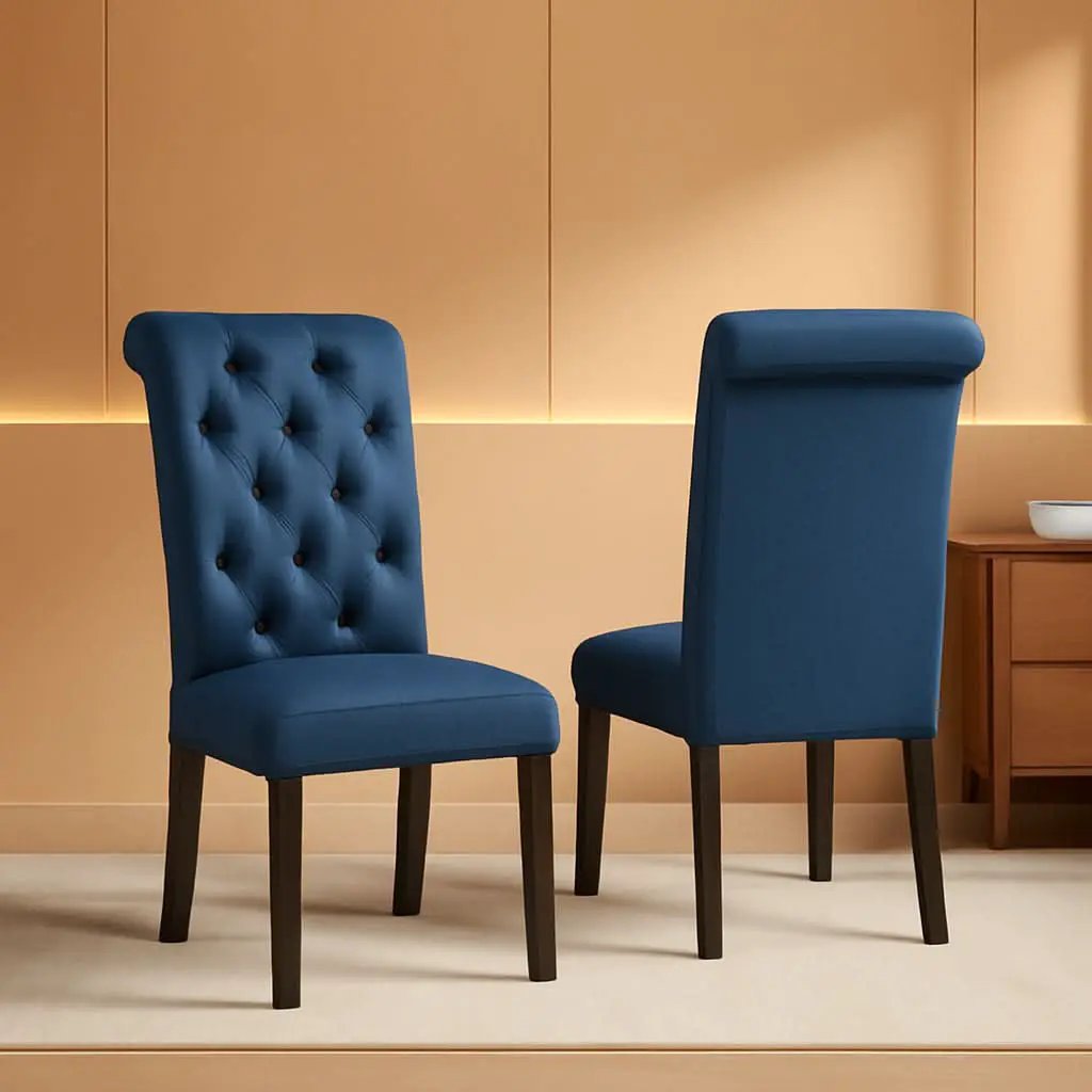 Blue Tufted Parsons Solid Wood Dining Chairs Set Of 2 from PriceLows™
