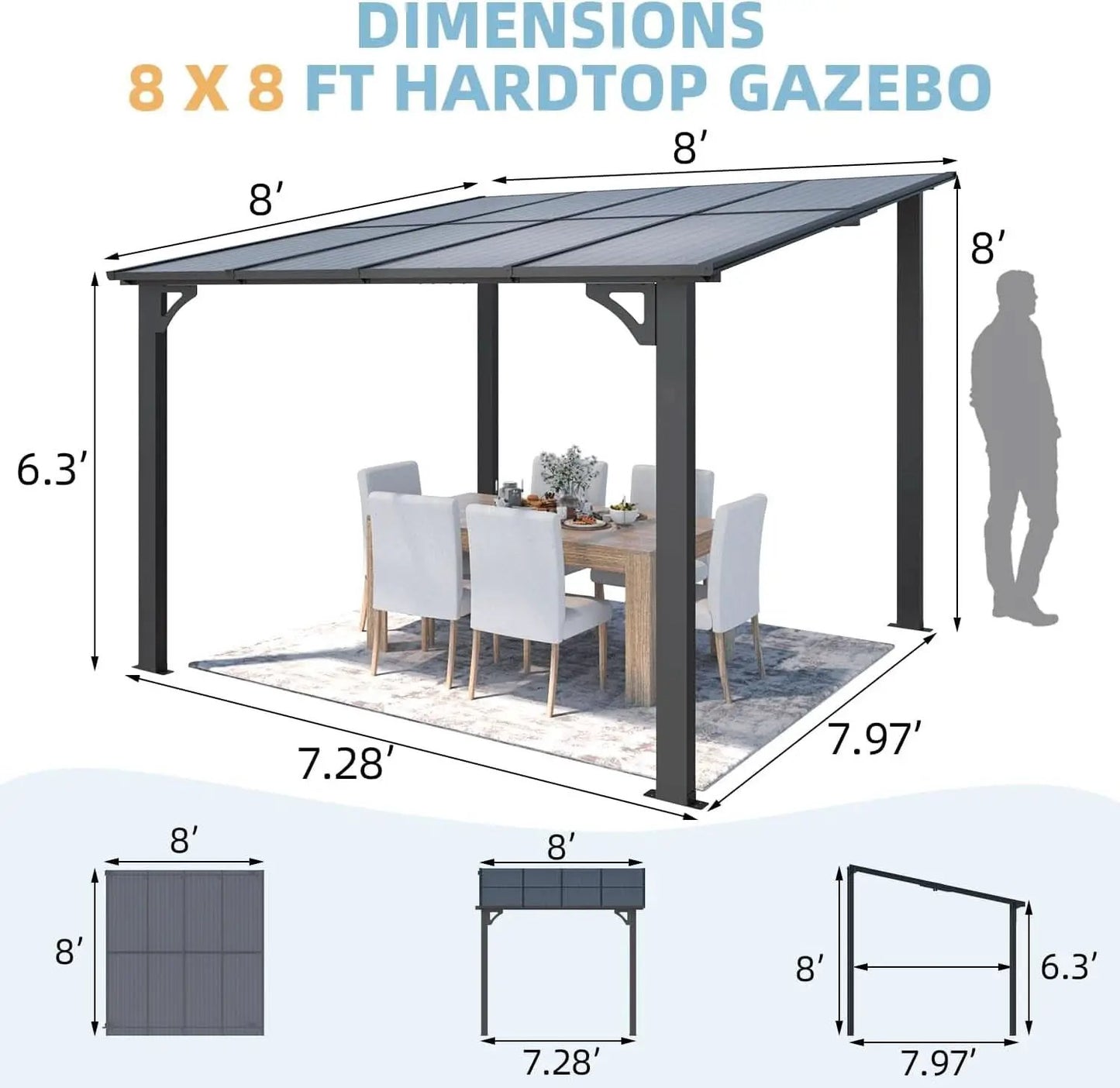 8x8 Waterproof Wall Mounted Lean To Gazebo for Patio from PriceLows™