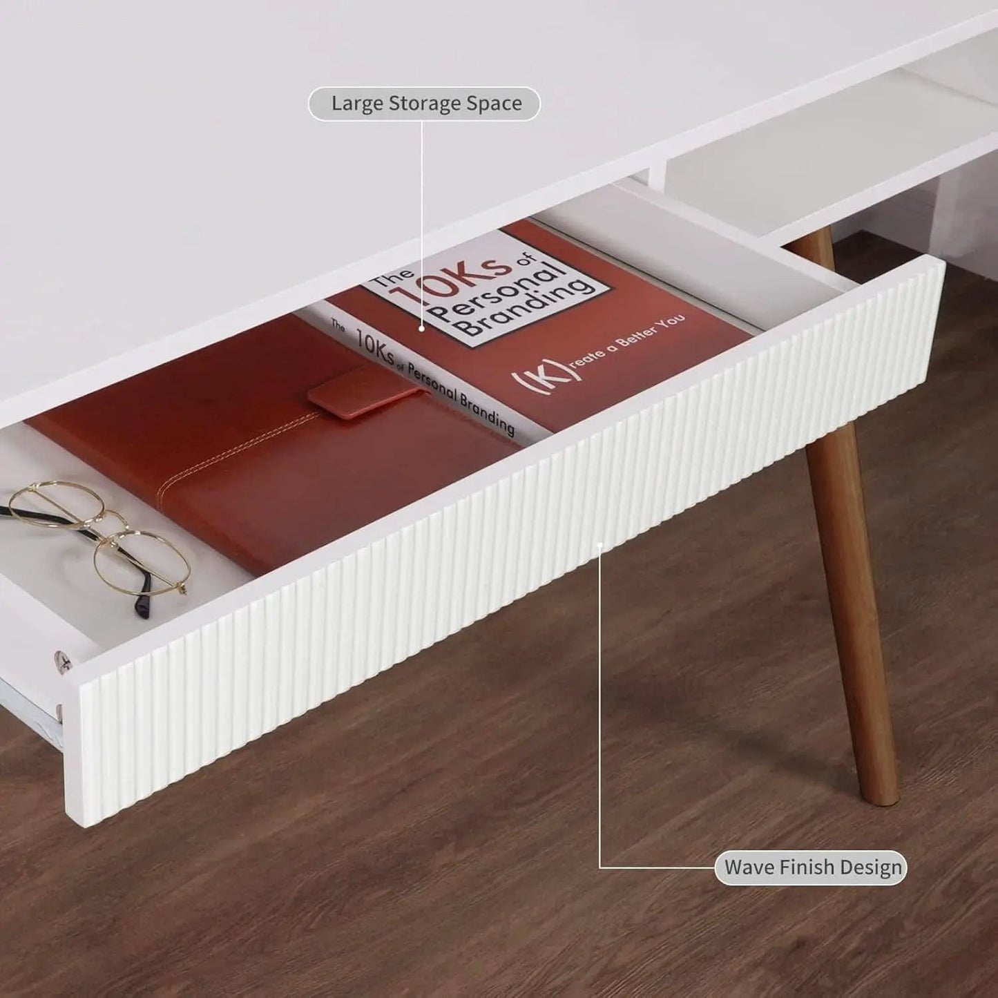 White Writing Desk With Drawers Mid Century Modern from PriceLows™