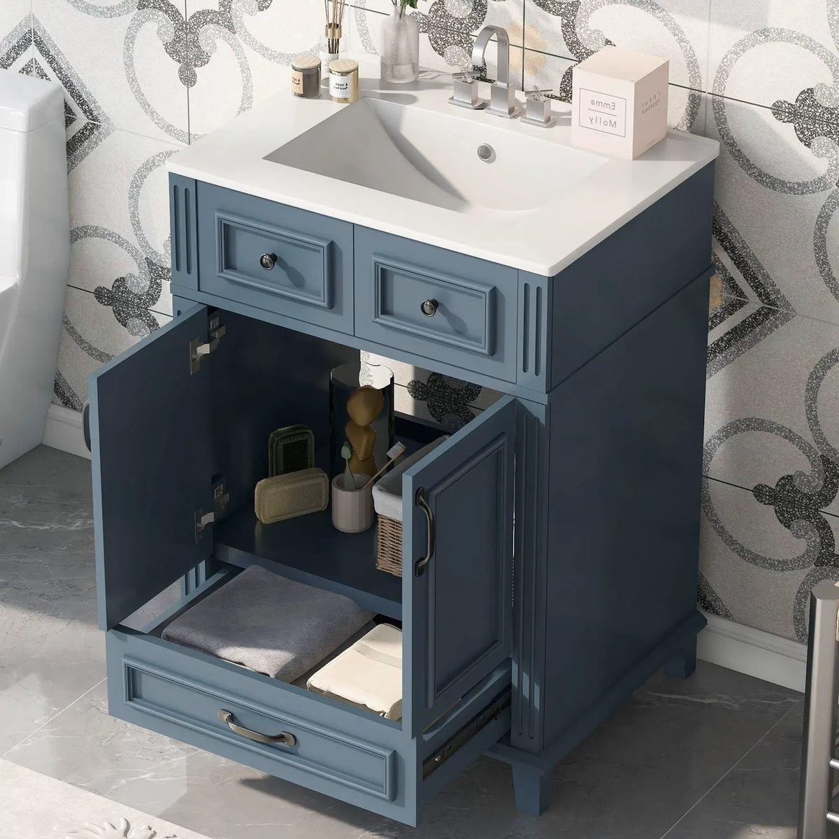 29 Inch Bathroom Vanity | Rubberwood Frame | Ceramic Sink | Soft Closing Doors