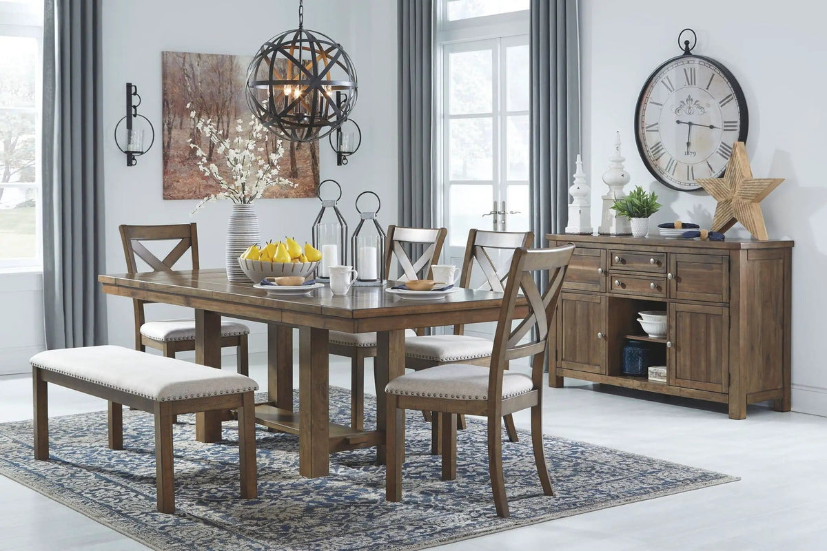 Moriville Rectangular Dining Table Set | 5 Piece Dining Room Set | Rubberwood | Dining Room