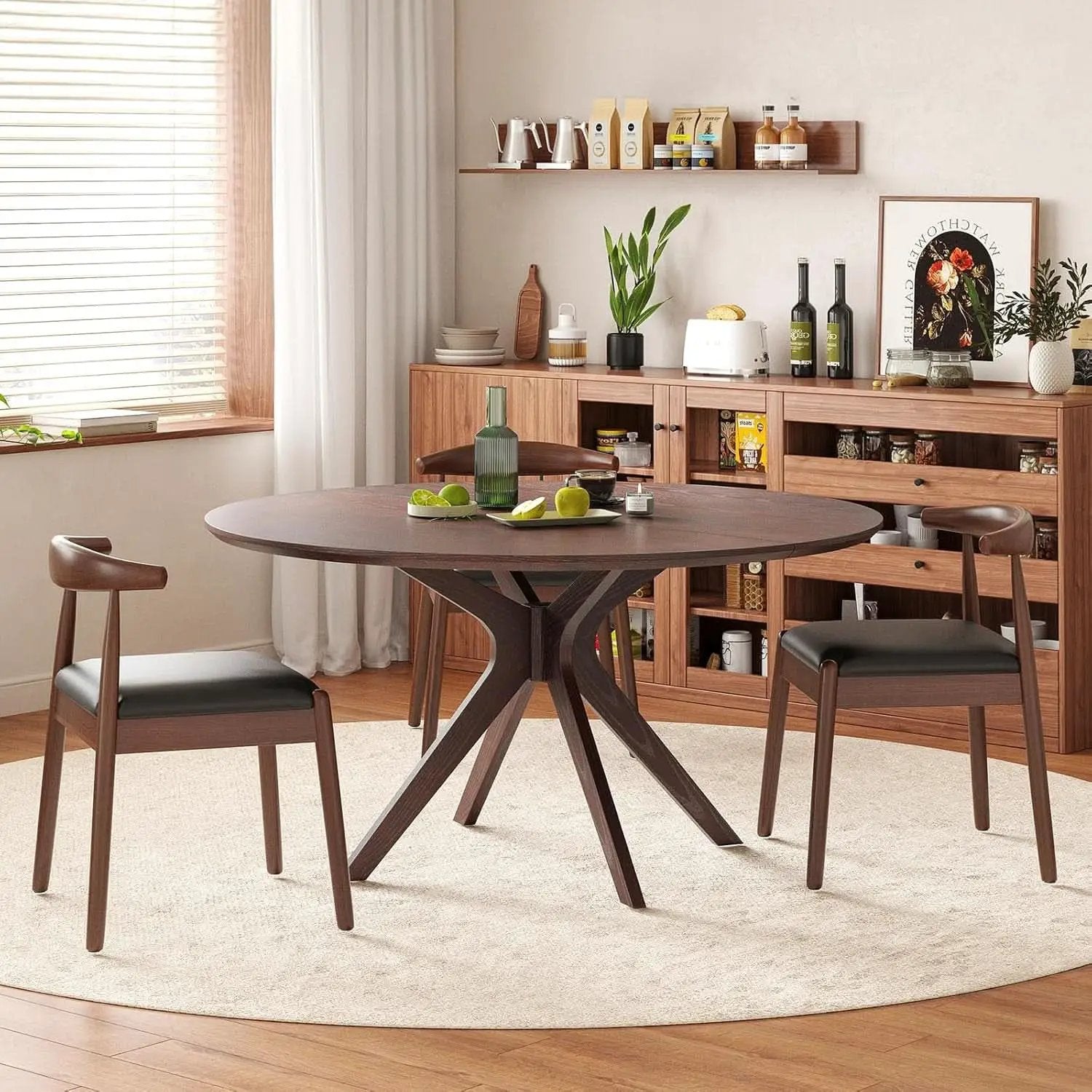 Walnut 47.2-Inch Round Dining Table With X Pedestal Solid Wood from PriceLows™