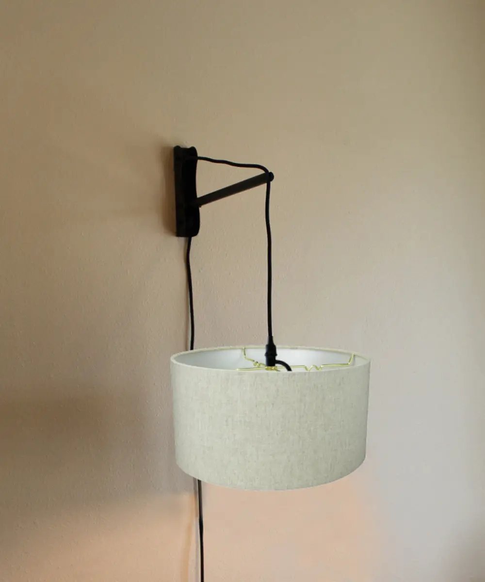 Wall Mount Pendant Light | 18 Inch | Plul In | Textured Oatmeal Shade