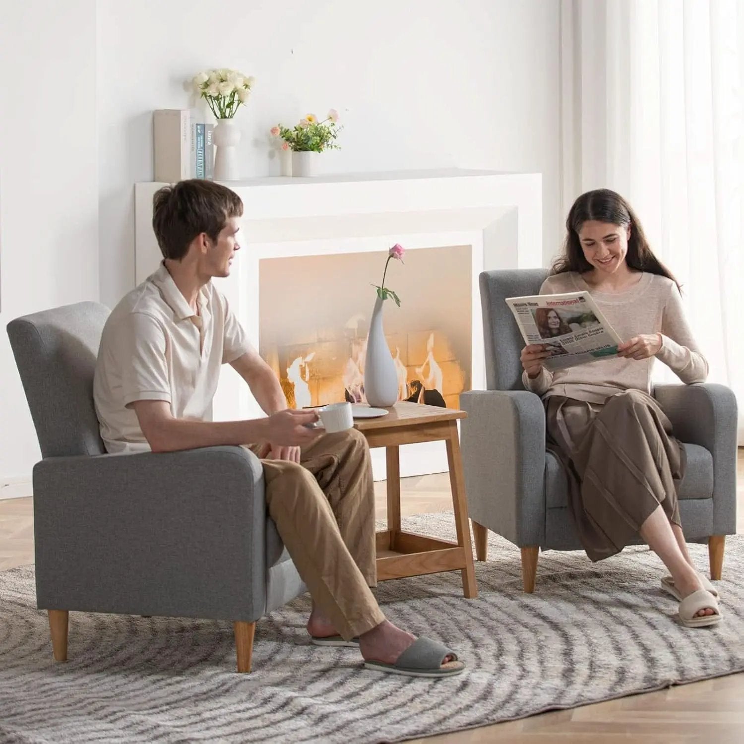 Grey Accent Chairs With Wood Legs For Living Room Space from PriceLows™