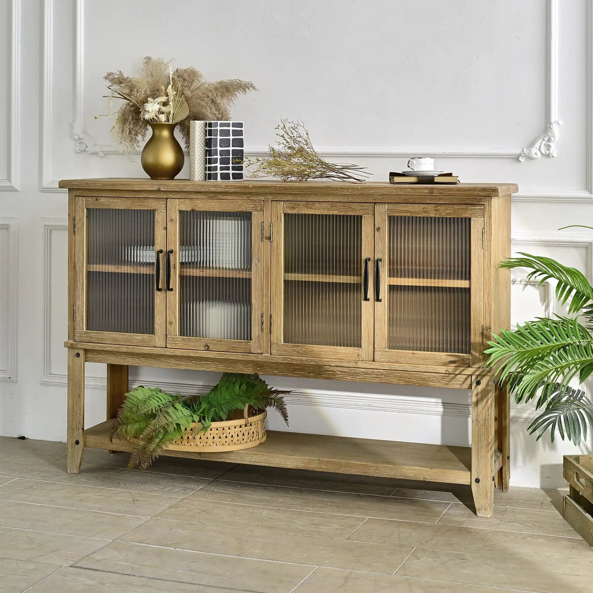 Rectangle Accent Sideboard Cabinet With Storage Shelf, Cabinet For Kitchen Natural | 59.06 x 14.17 x 39.37 in | Wood | Dining Room
