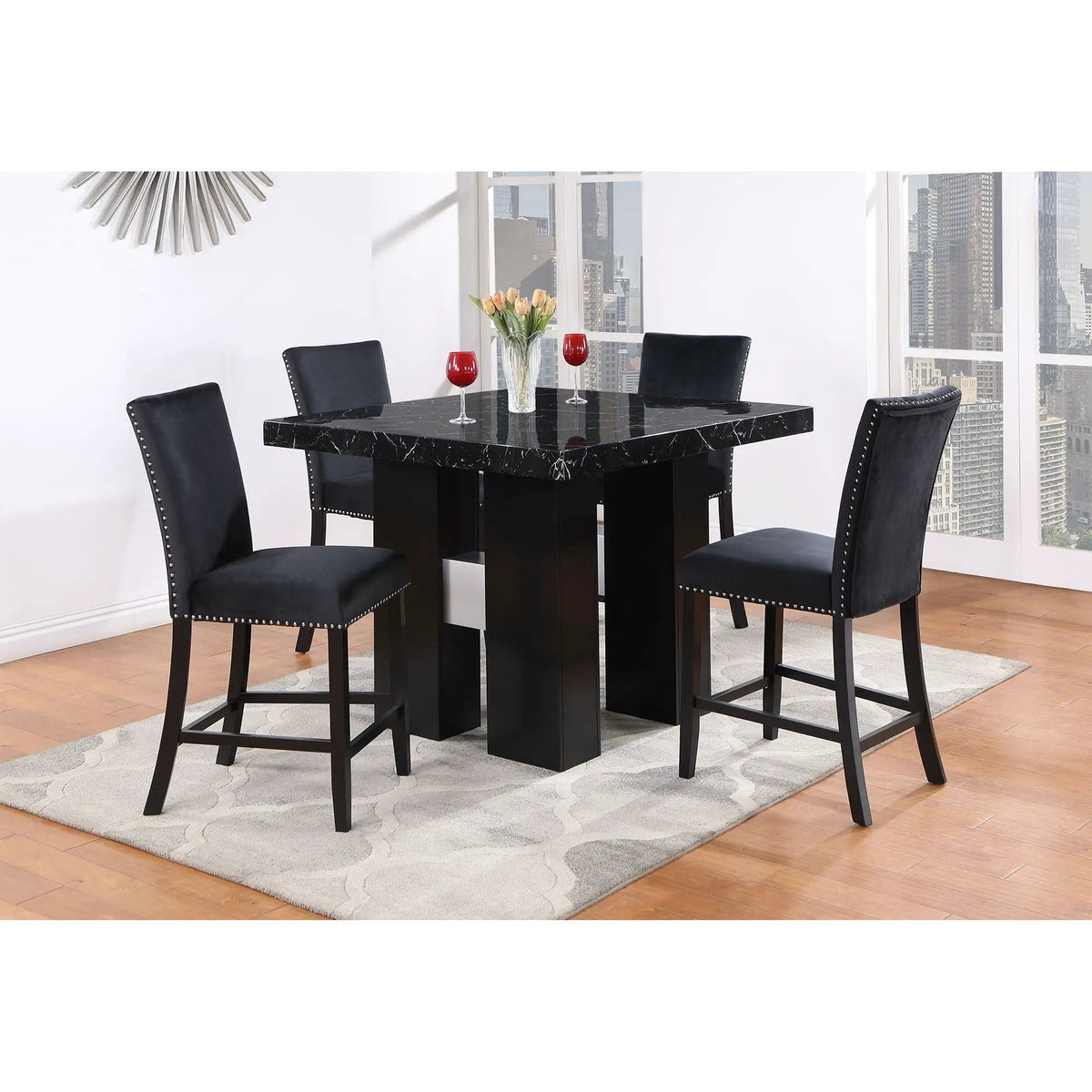 Mikha Bar Table | 48 Inch Square | Rubberwood Construction | Sleek Finish