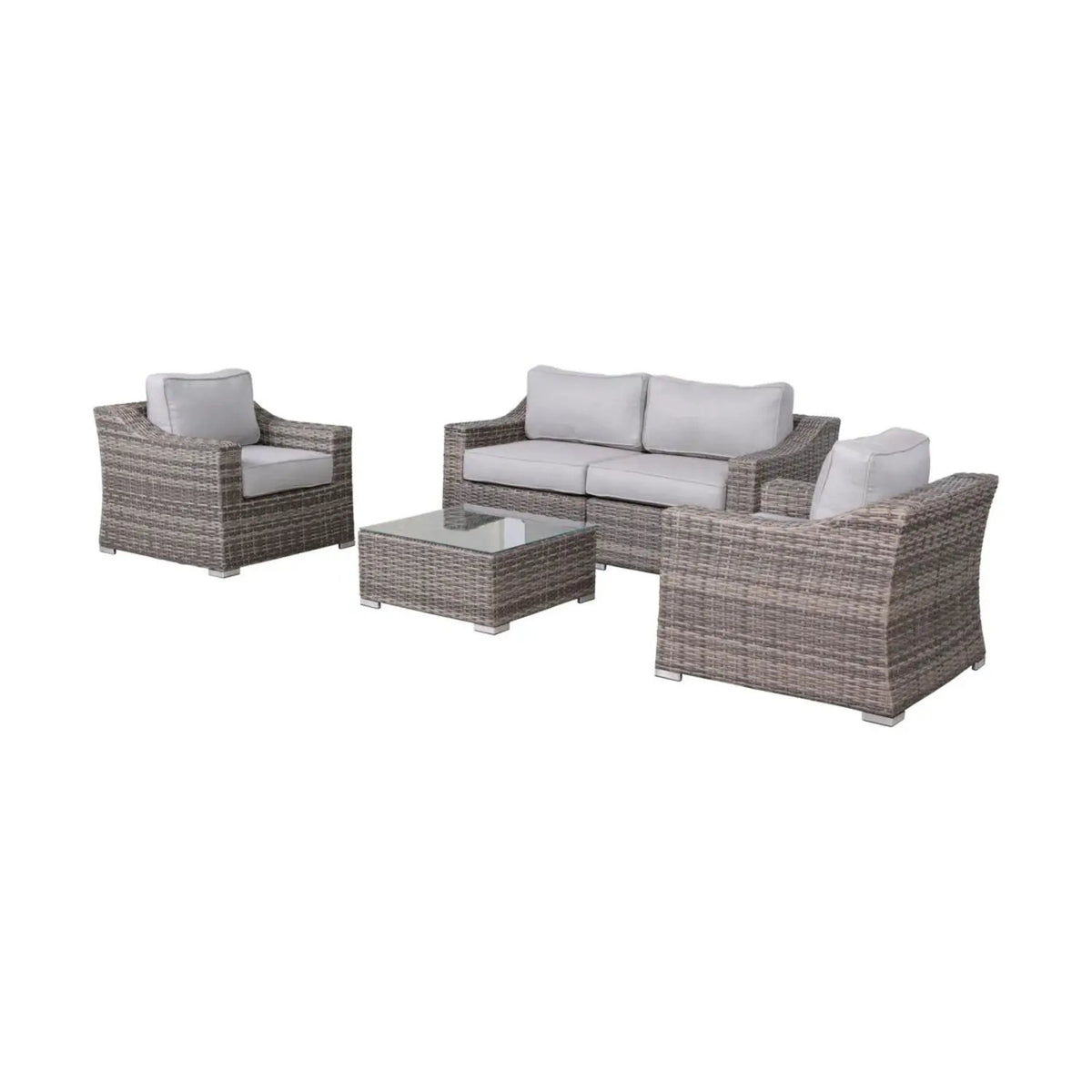 Outdoor Wicker Conversation Set | All-Weather Resin | Tempered Glass Table | 5 Inch Cushions