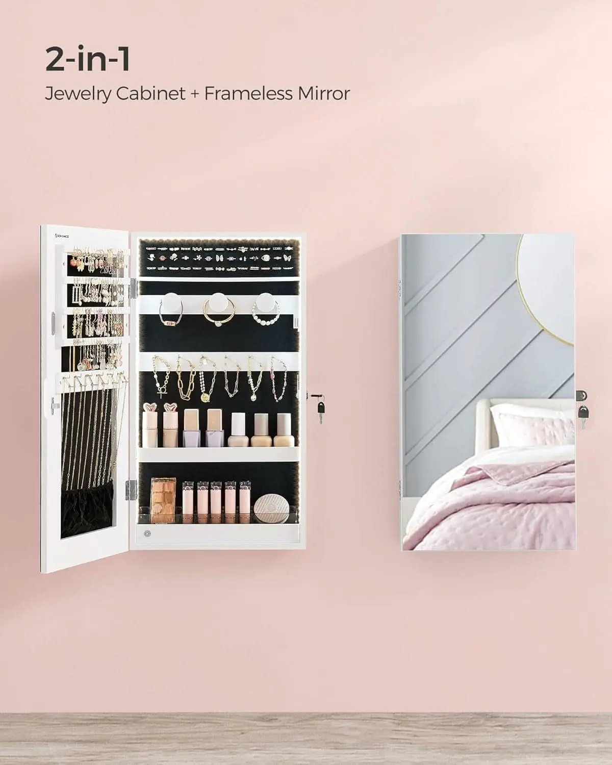Mirror Jewelry Cabinet Armoire With LED Lights White from PriceLows™