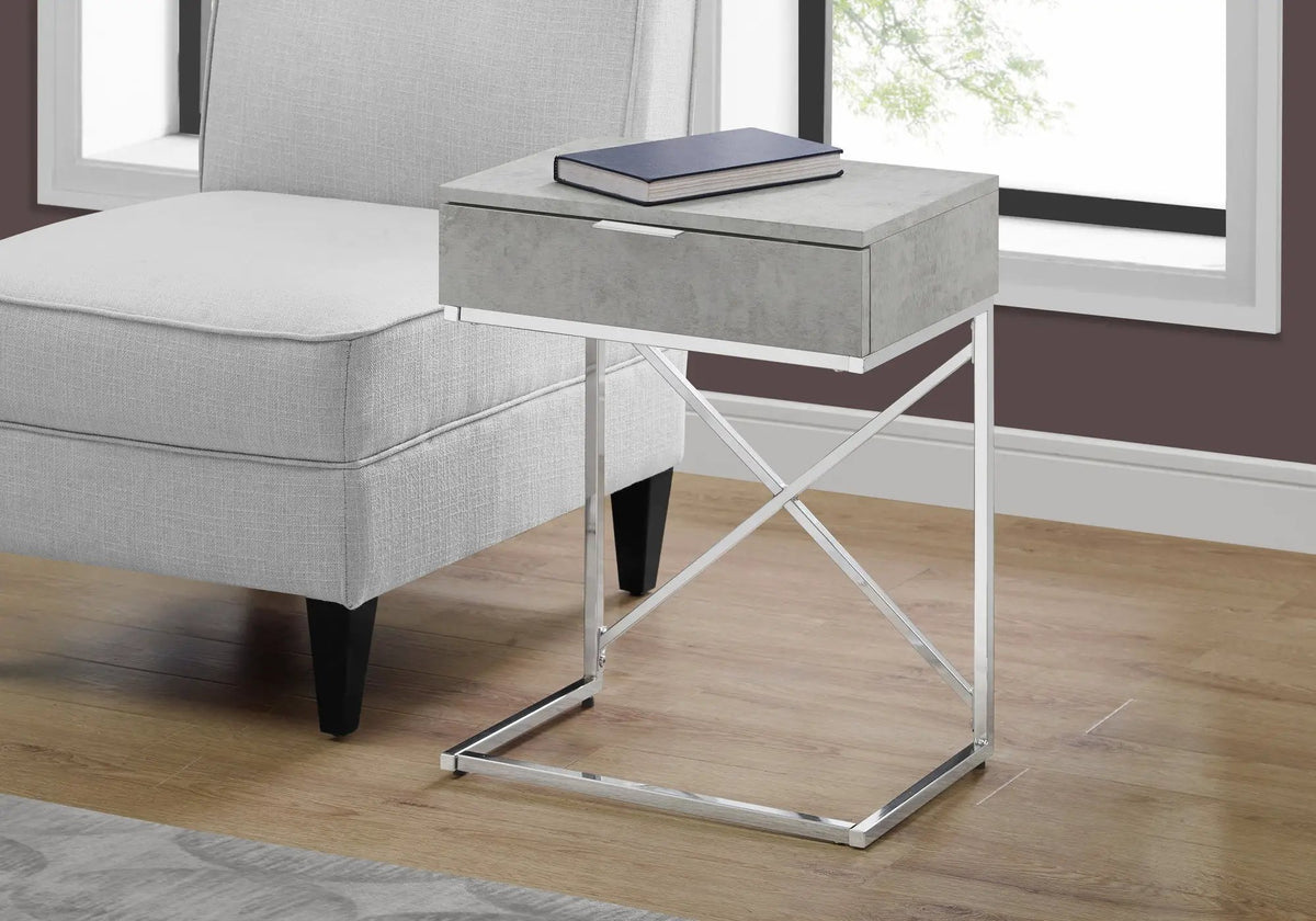 Accent Side Table | Spacious Tabletop | Storage Drawer | Metal Frame