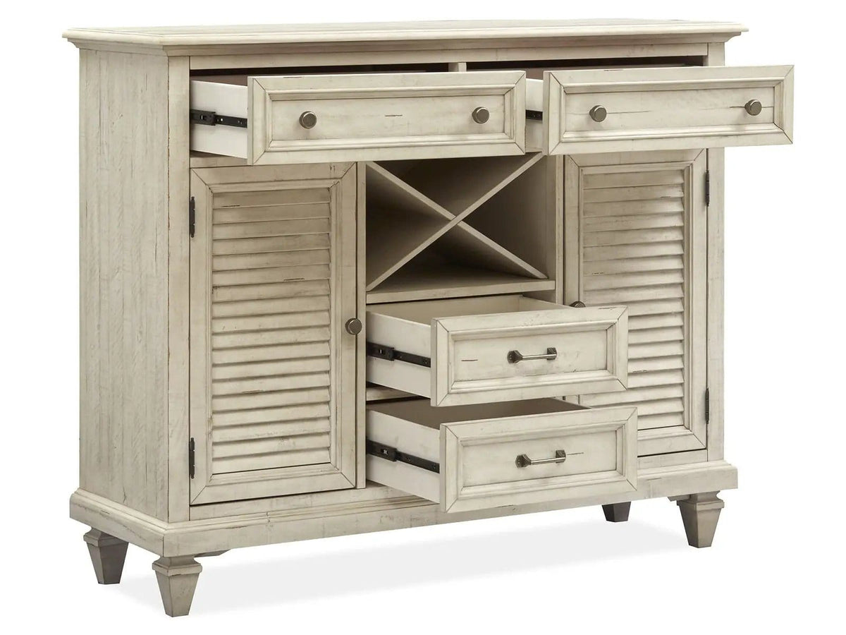 Newport Server | 18 x 54 x 44 in | Glass & Veneer | Alabaster