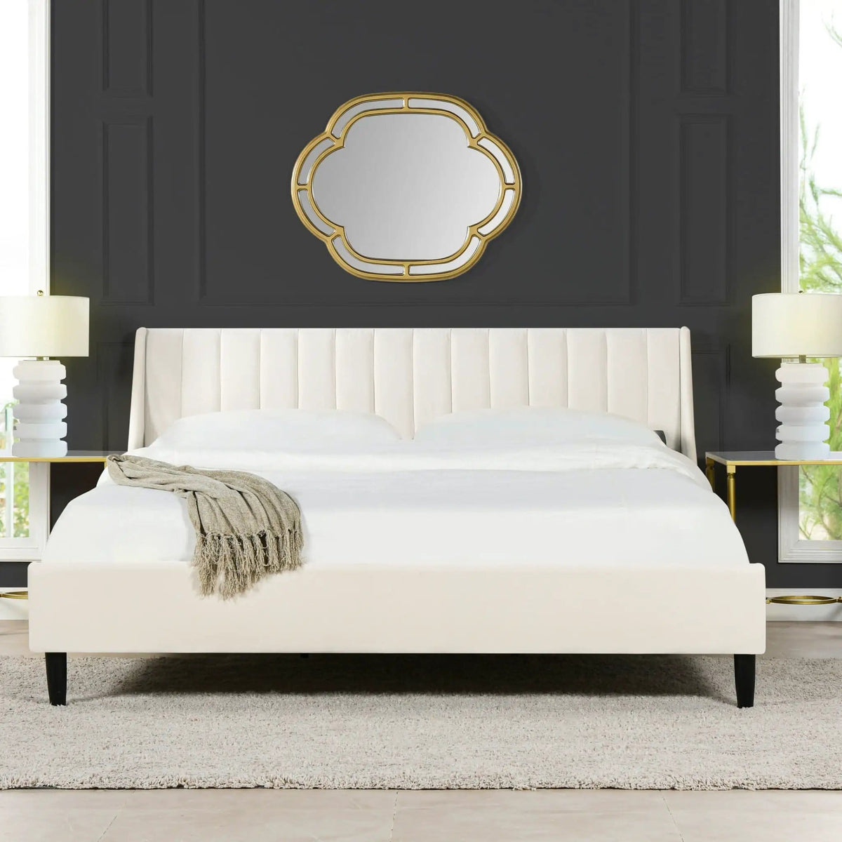 Aspen Vertical Tufted Modern Headboard Platform Bed Set | 8 Pieces | Fabric & Plywood | Bedroom