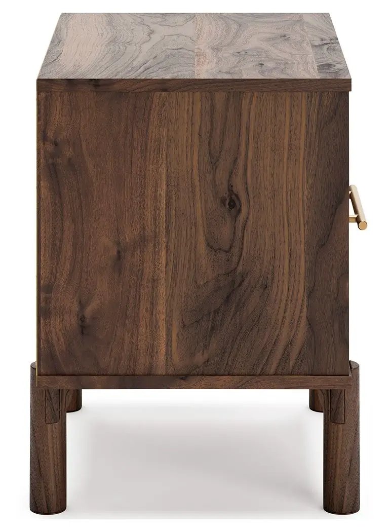 Calverson Nightstand | Industrial Style | Replicated Walnut Grain | Burnished Hardware