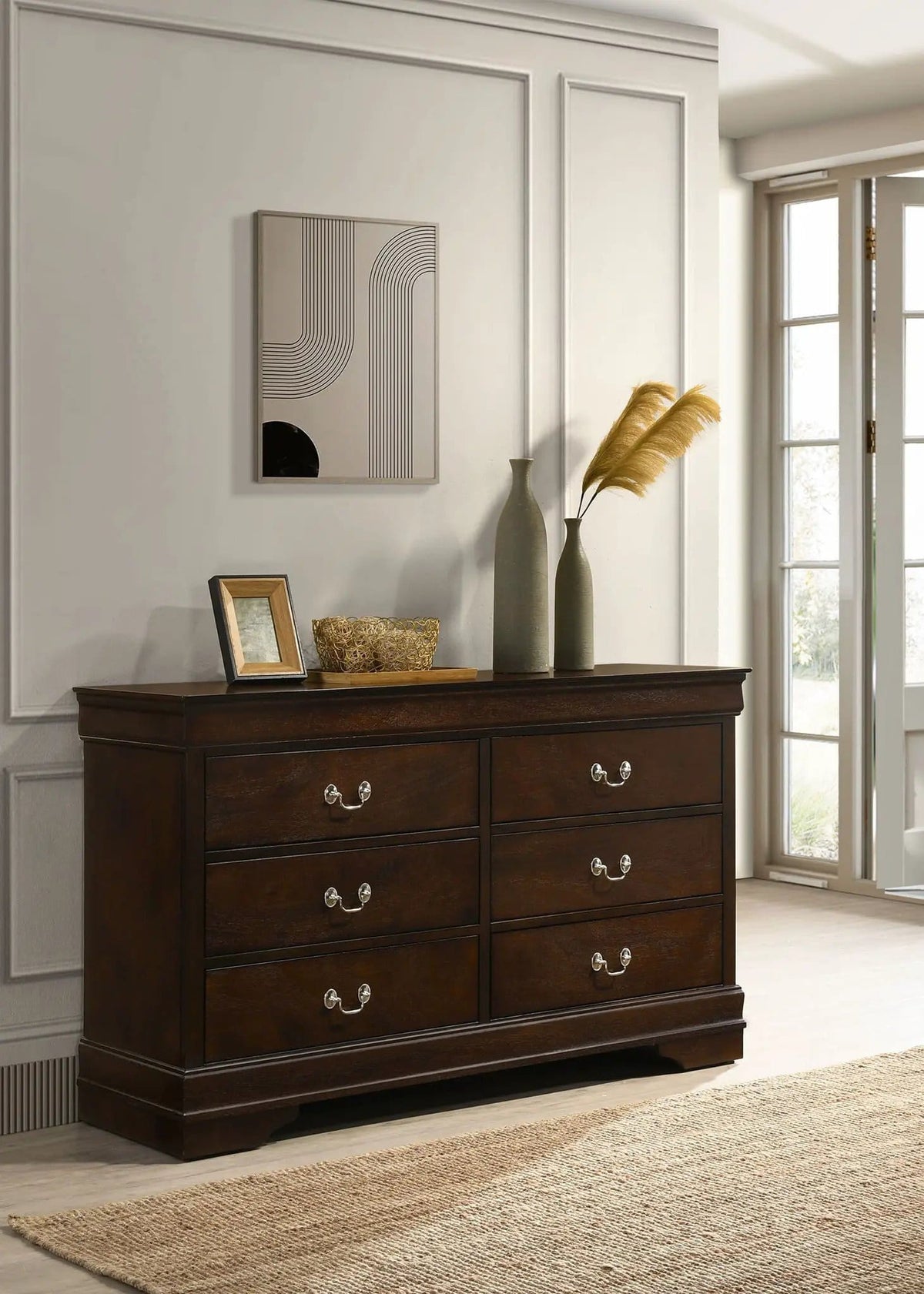Louis Philippe 6-drawer Dresser | 58.25 x 15.75 x 33.5 in | Wood | Cappuccino