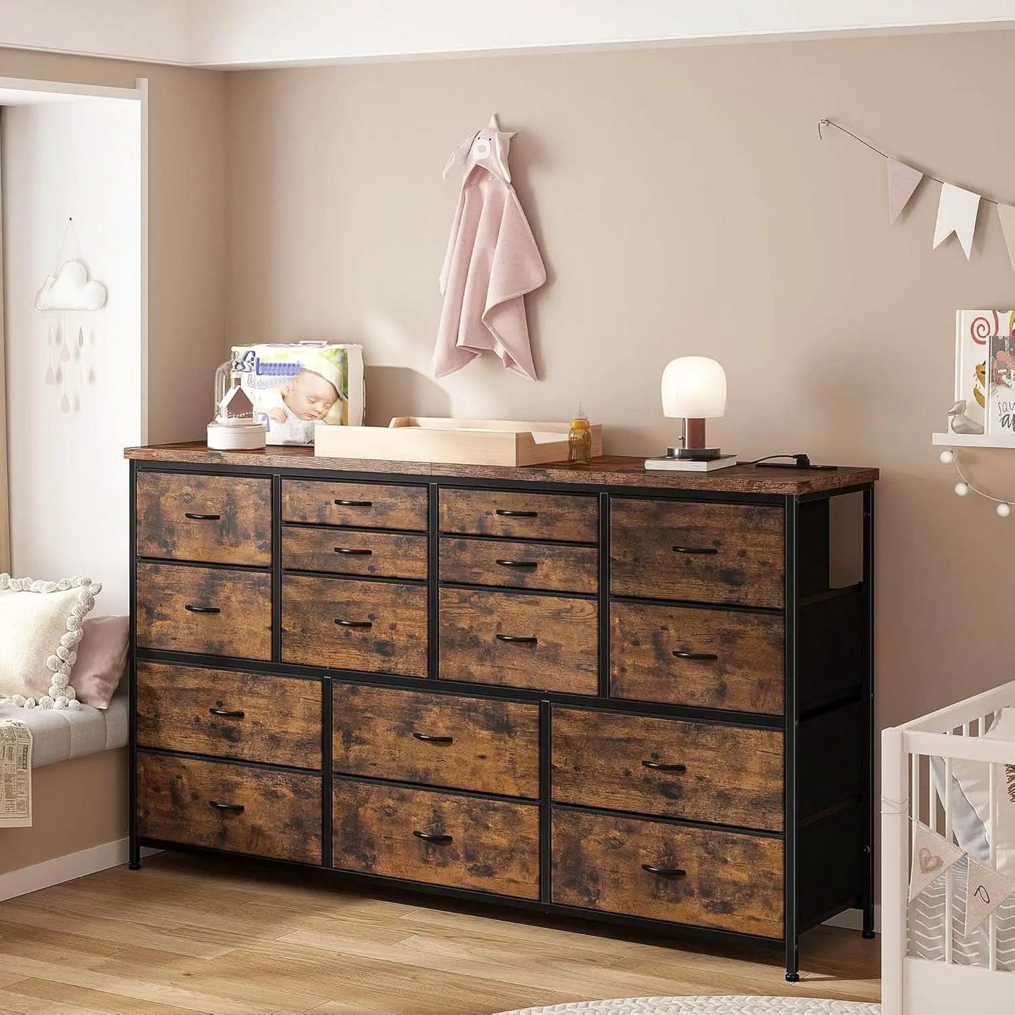 51.1 Inch TV Stand Dresser With 16 Drawers Charging Station from PriceLows™