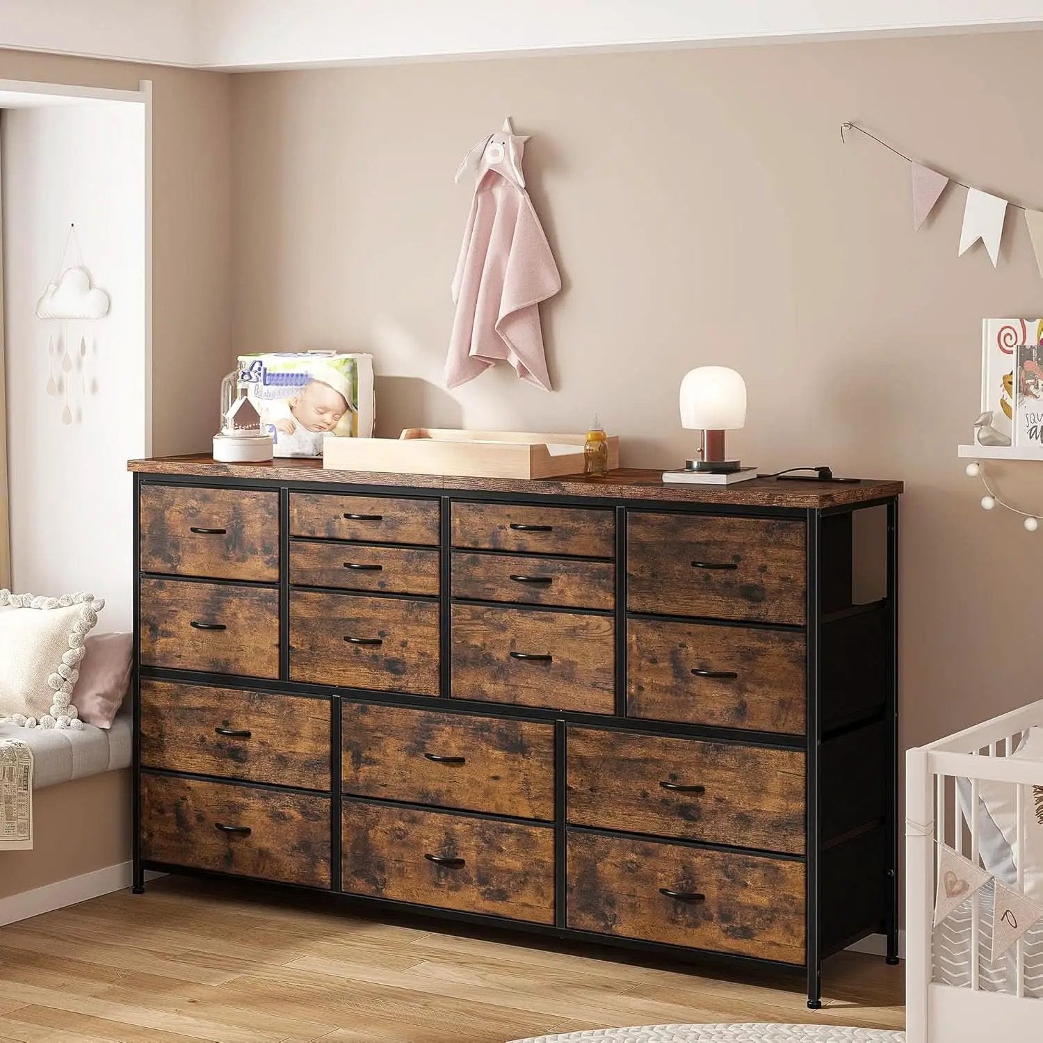 51.1 Inch TV Stand Dresser With 16 Drawers Charging Station from PriceLows™