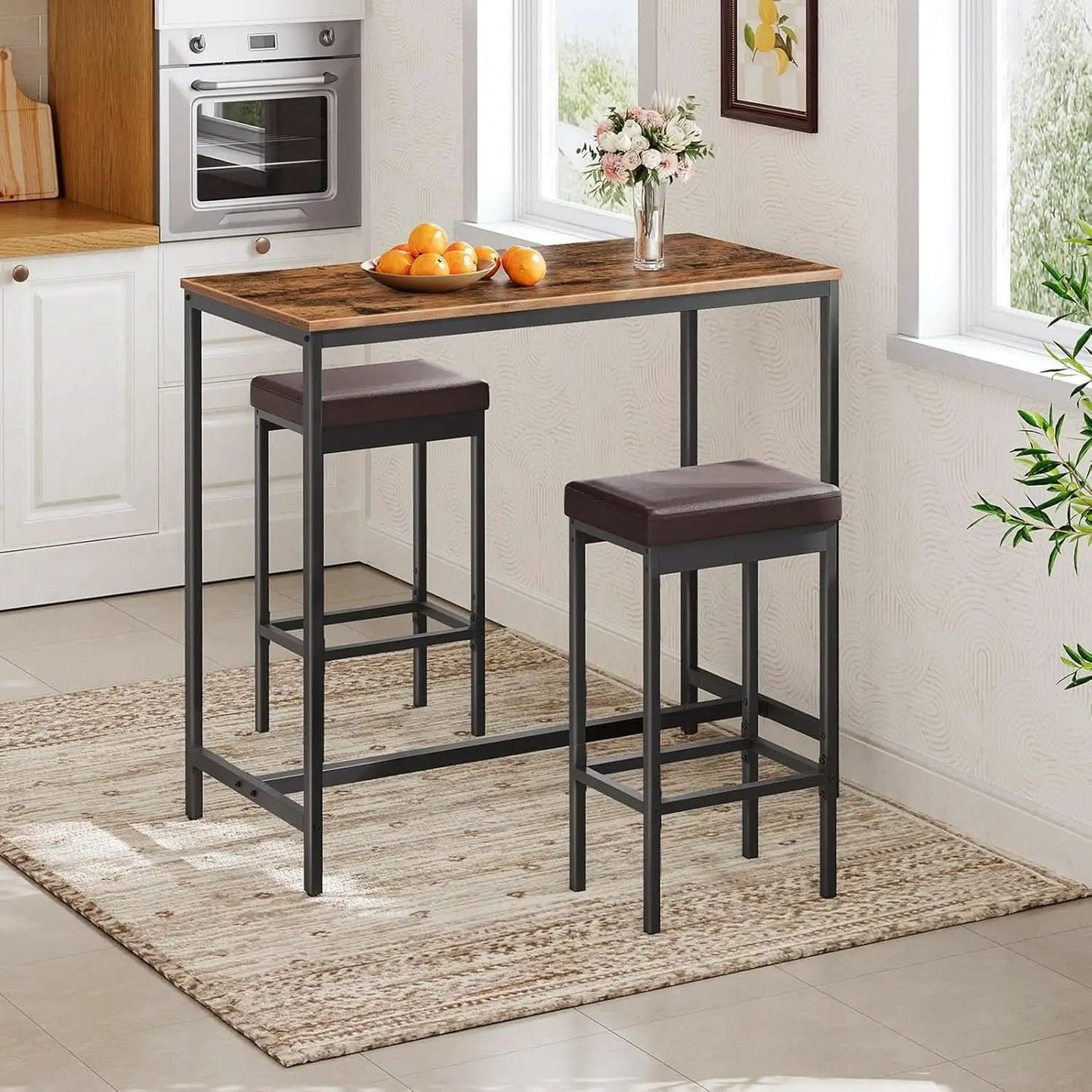 Bar Stools Set Of 2 24.8 Inch Height Black PU Upholstered from PriceLows™